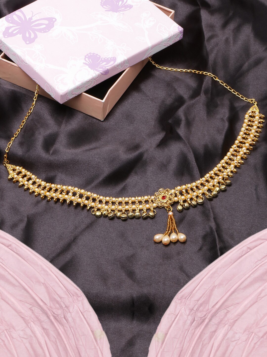 

DIVA WALK Women Gold-Plated Beaded Brass Body Chain, Red