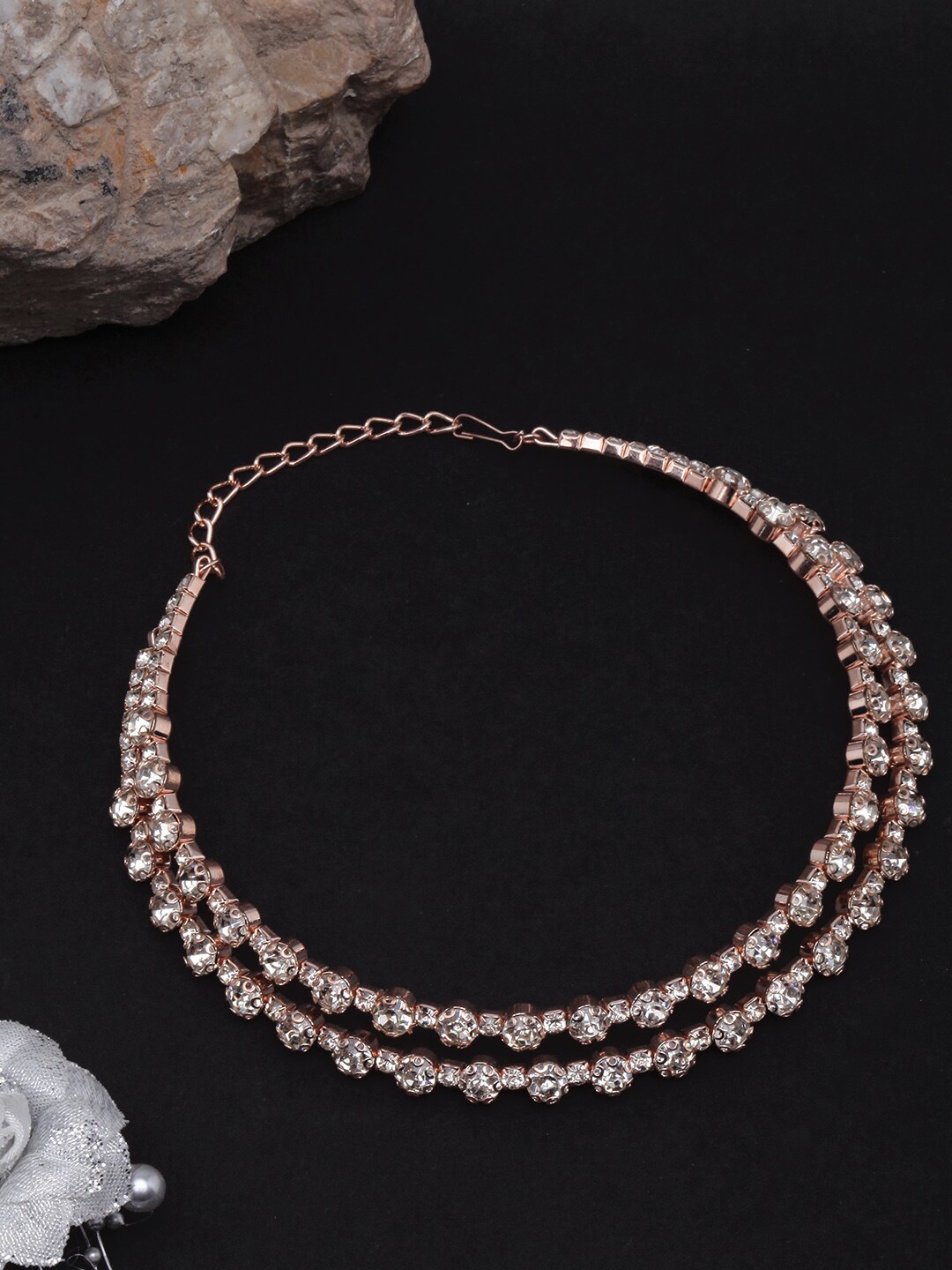 

DIVA WALK Brass Stone Studded Choker, Rose gold