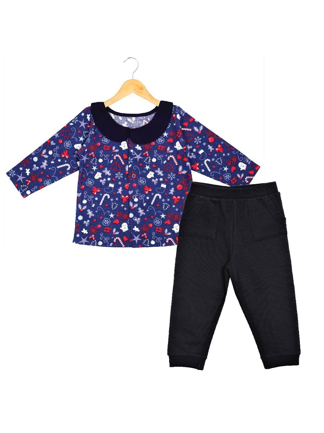

The Mom Store Boys Pure Cotton Printed Shirt with Pyjamas, Blue