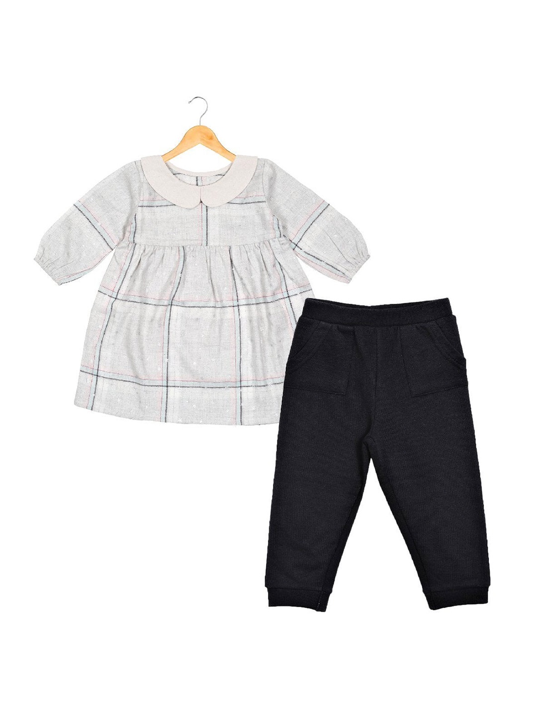 

The Mom Store Girls Pure Cotton Top with Trousers, Black