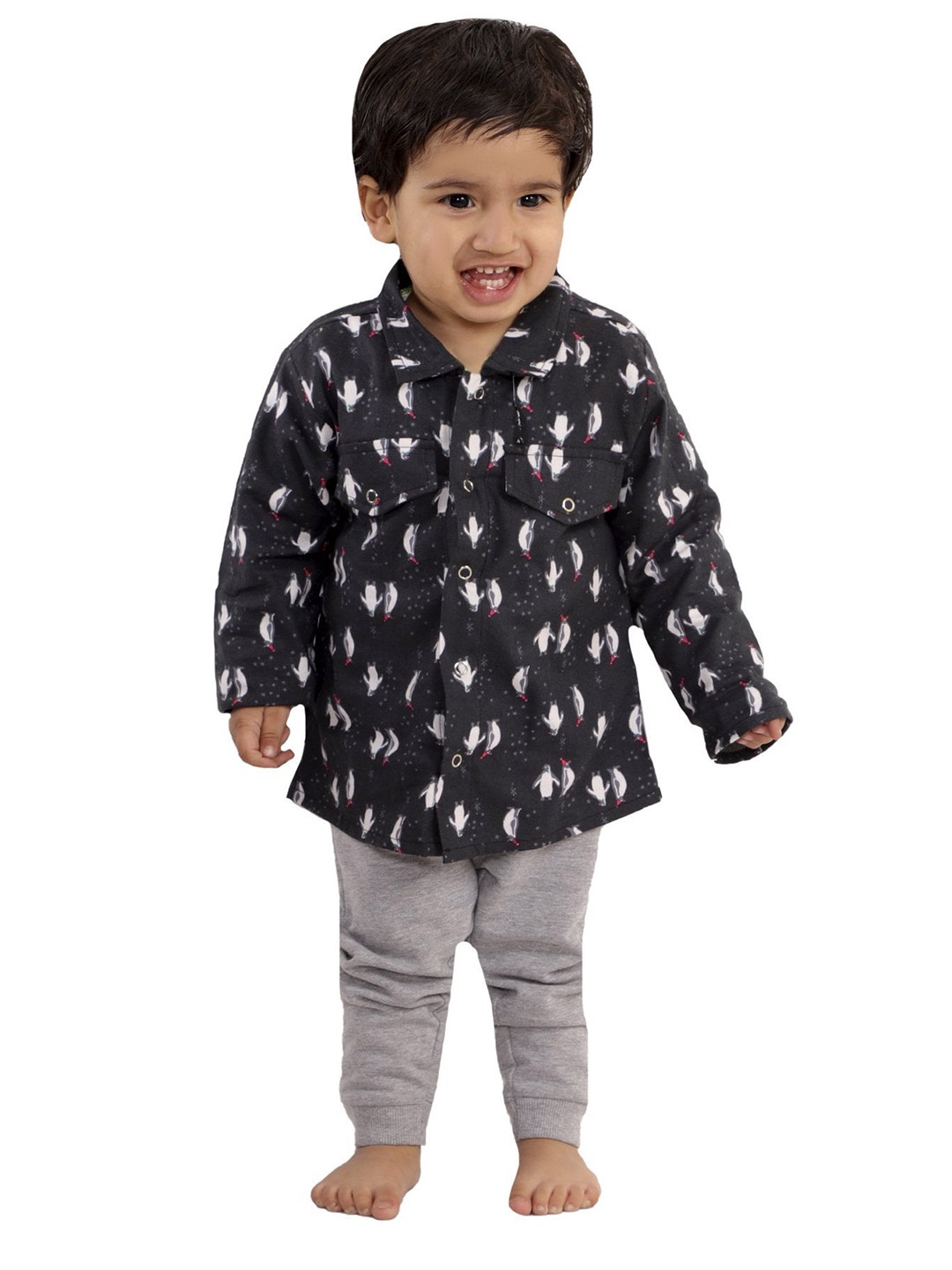 

The Mom Store Boys Pure Cotton Printed Shirt with Pyjamas, Black