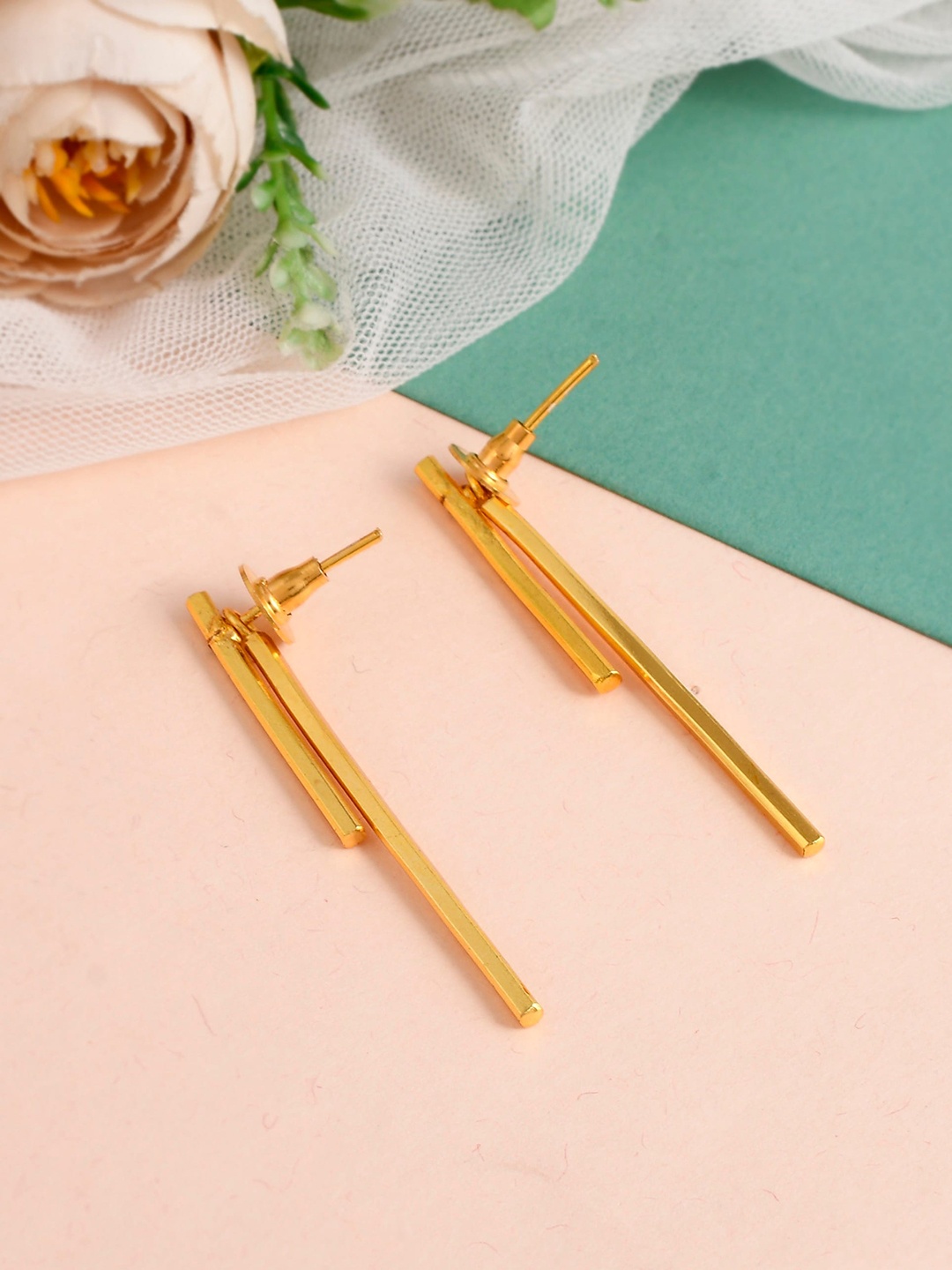 

Silvermerc Designs Gold-Toned Contemporary Drop Earrings