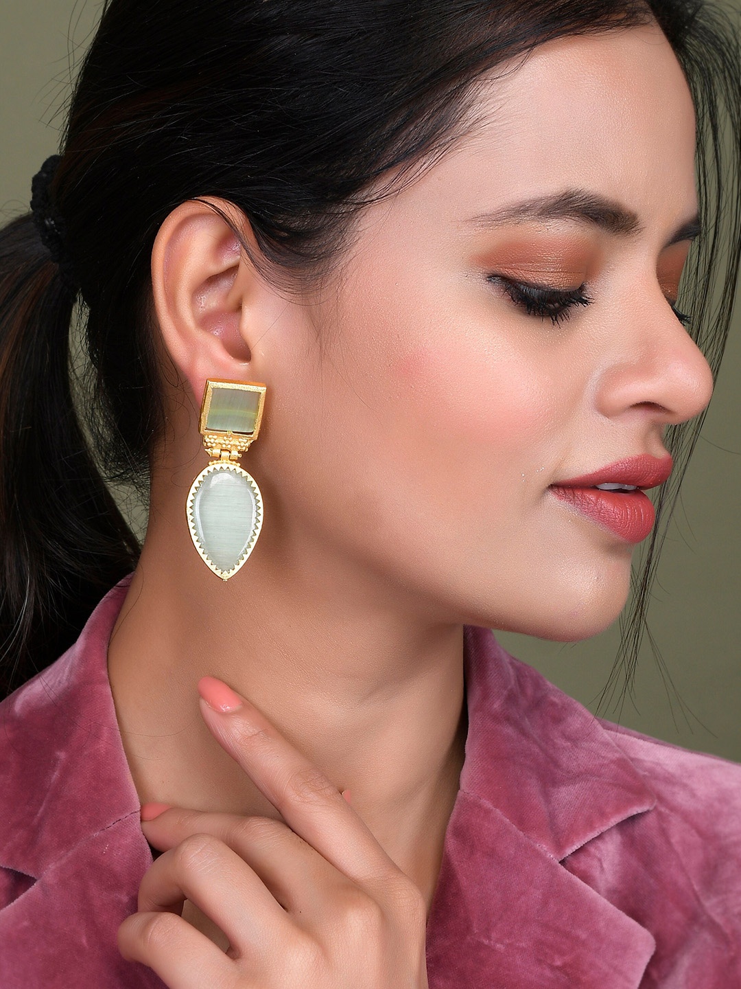 

Silvermerc Designs Gold-Plated Quartz Geometric Drop Earrings, Green
