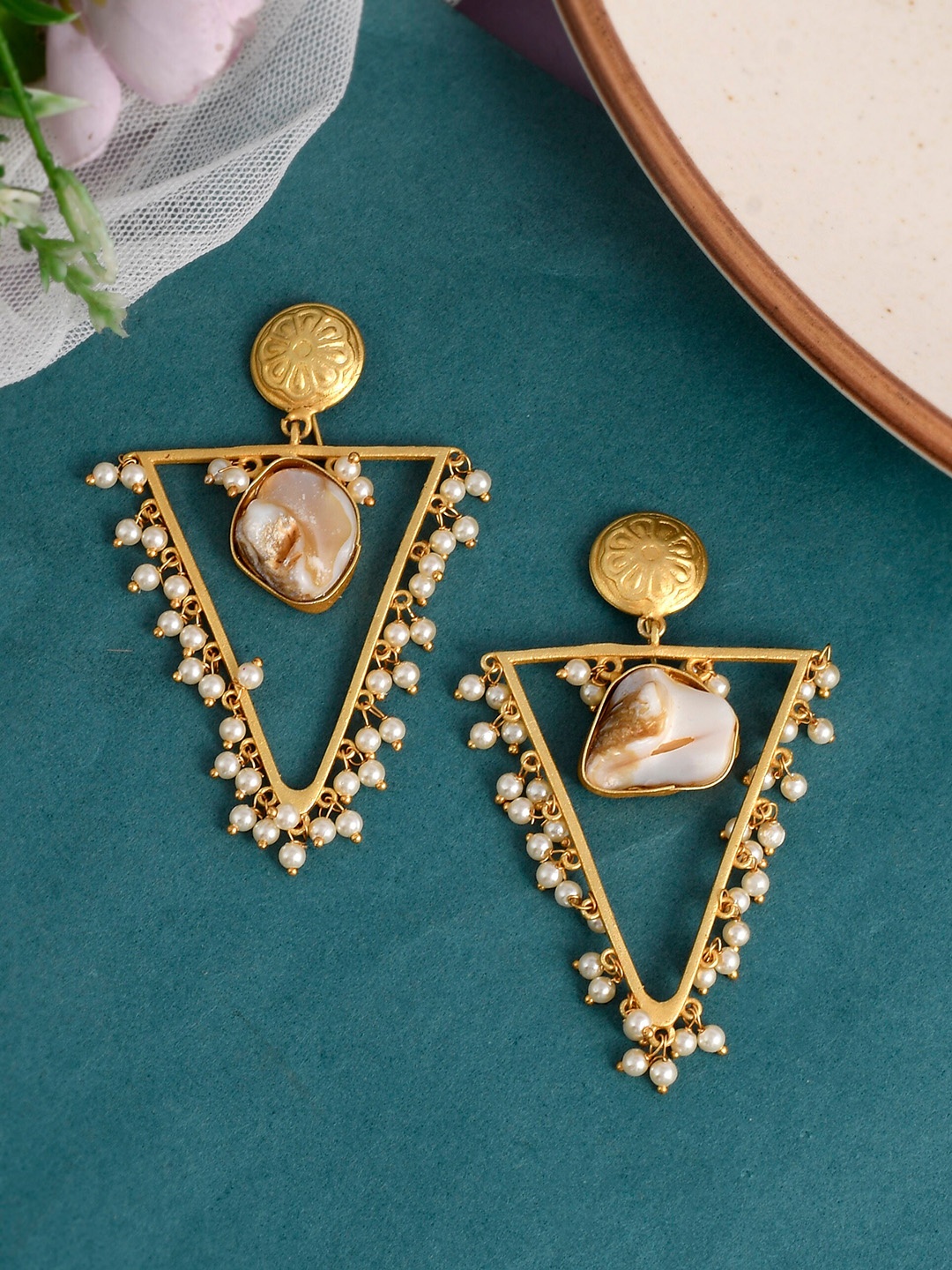 

Silvermerc Designs Gold-Toned Contemporary Drop Earrings