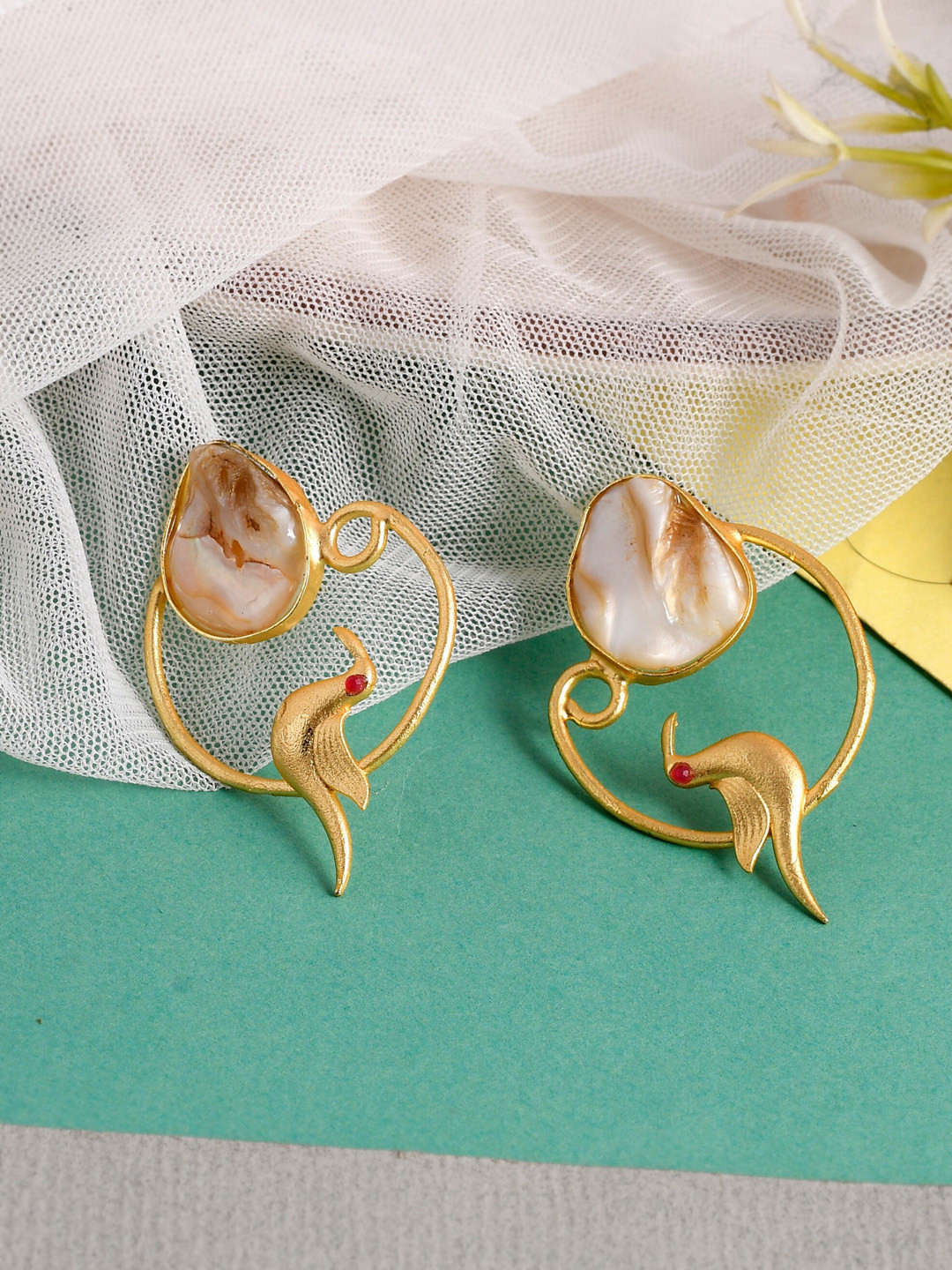 

Silvermerc Designs Gold-Toned Contemporary Studs Earrings