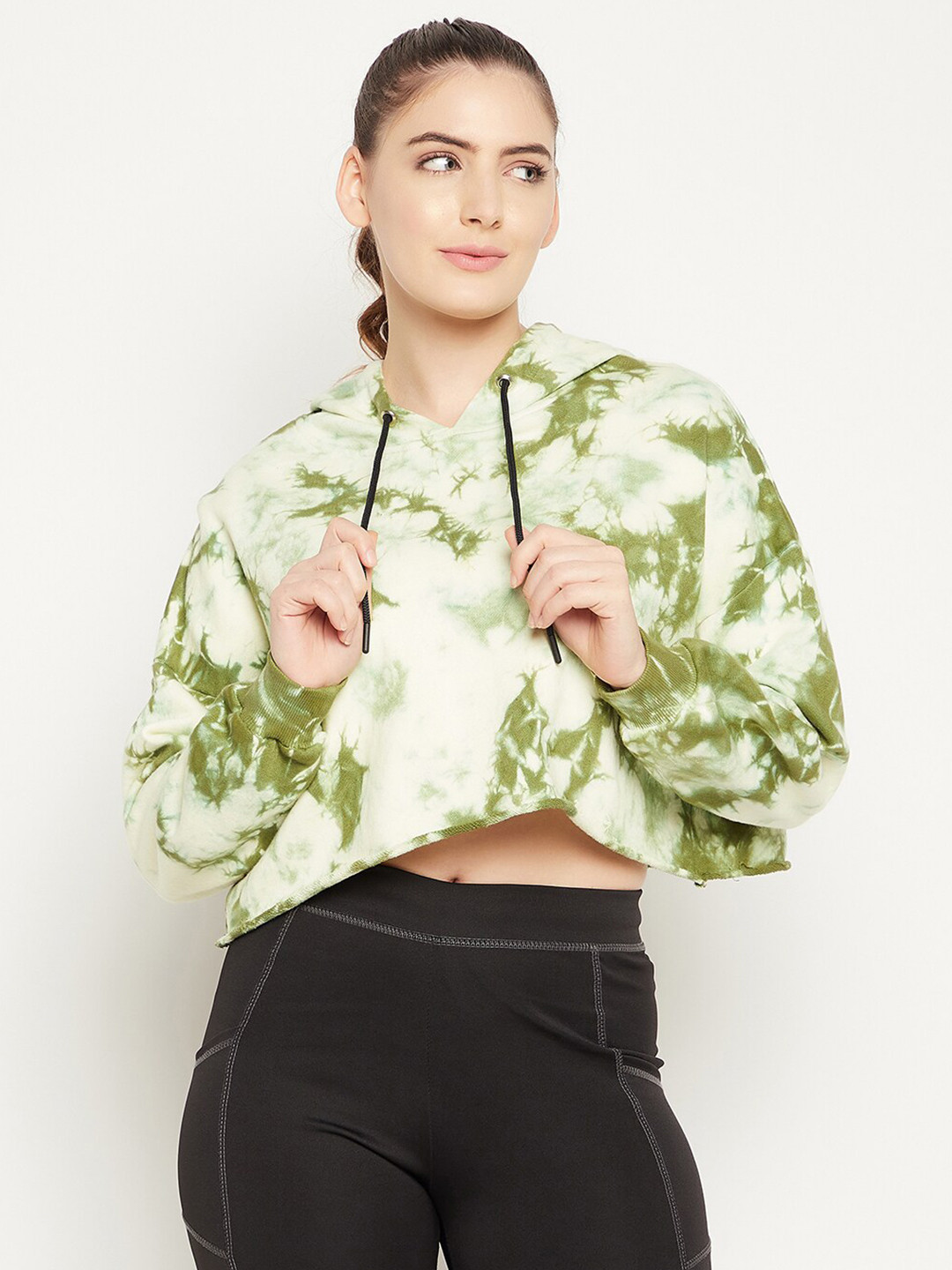 

Clovia Women Printed Hooded Cotton Sweatshirt, Green