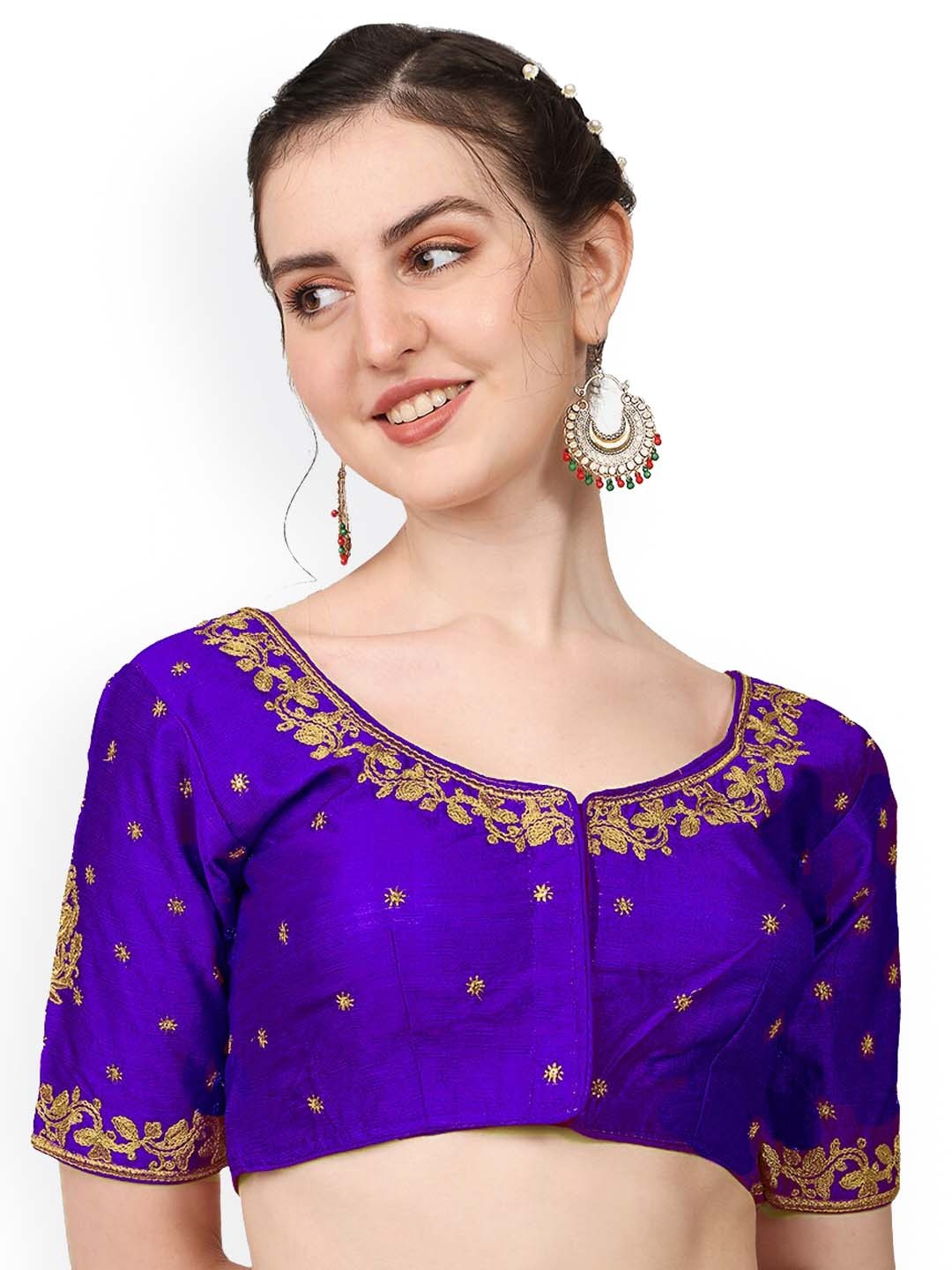 

Sumaira Tex Embroidered Short Sleeve Saree Blouse, Purple