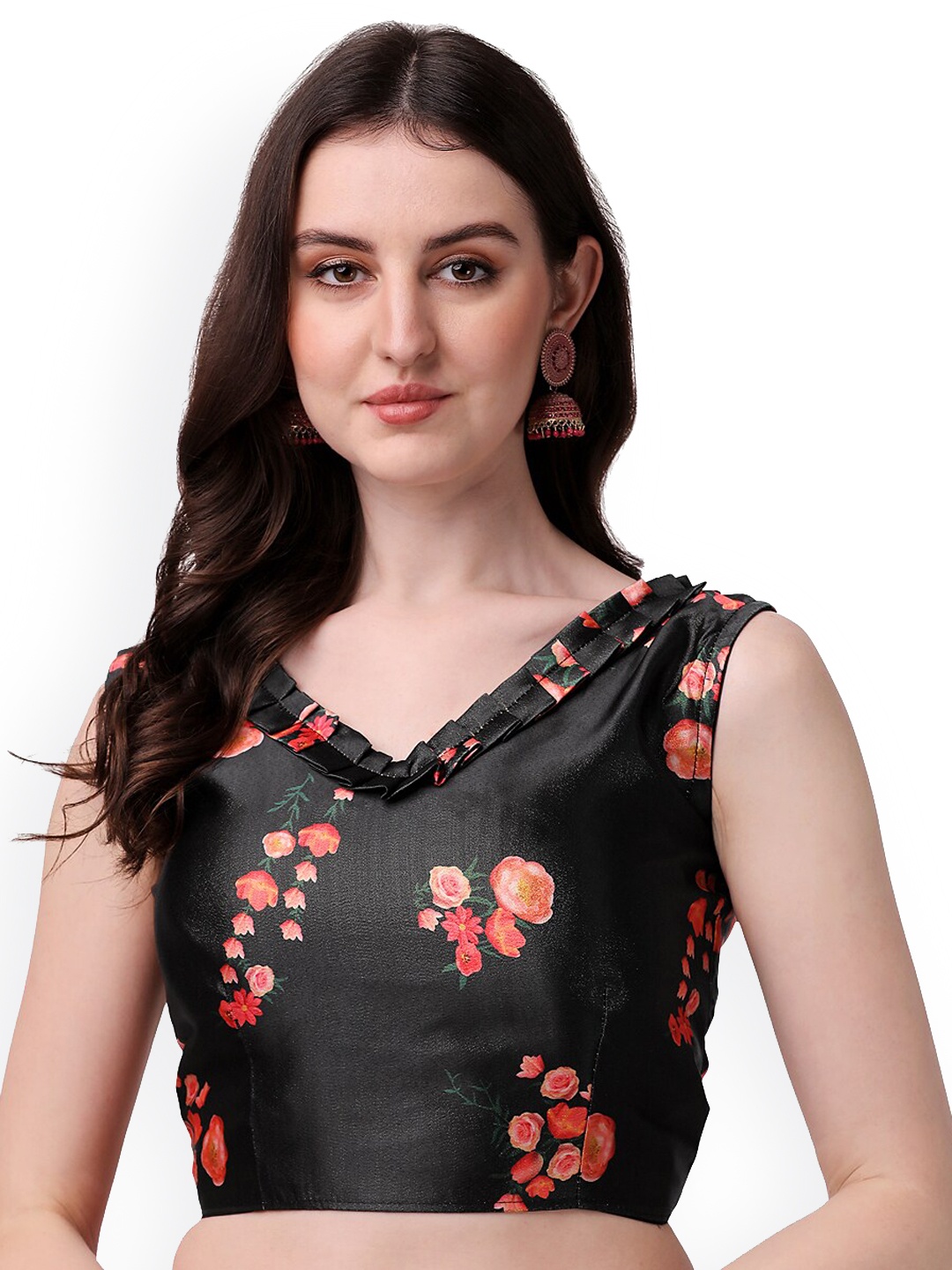 

Sumaira Tex Printed Silk Sleeveless Saree Blouse, Black