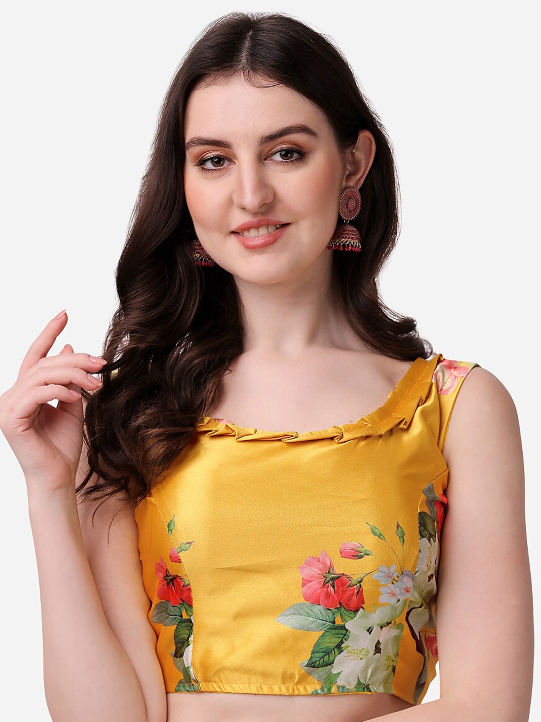 

Sumaira Tex Printed Silk Padded Saree Blouse, Yellow