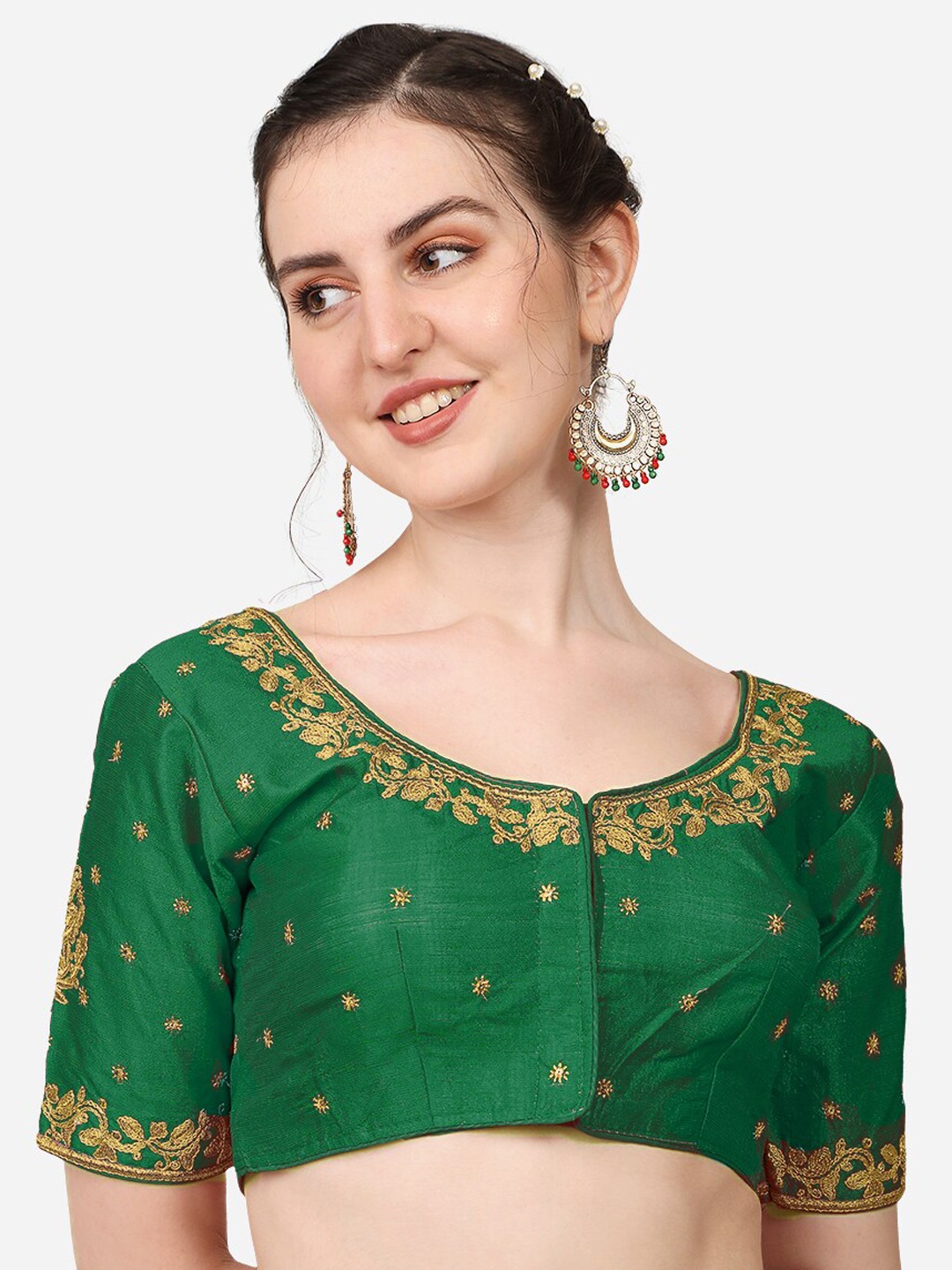 

Sumaira Tex Embroidered Saree Blouse, Green