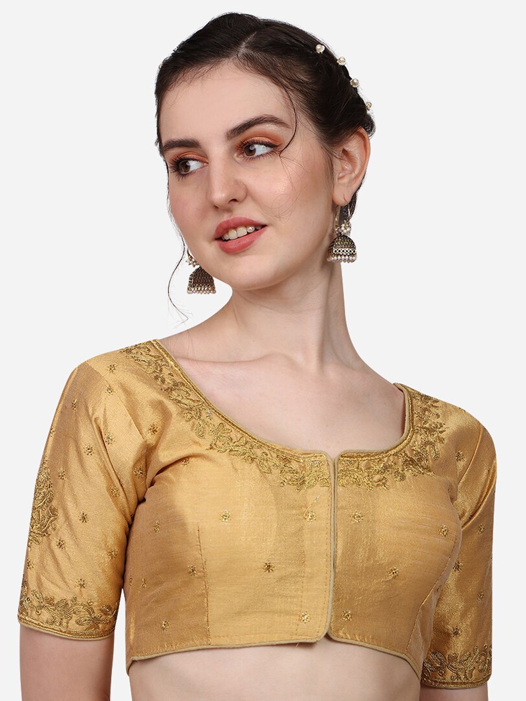 

Sumaira Tex Embroidered Padded Saree Blouse, Gold