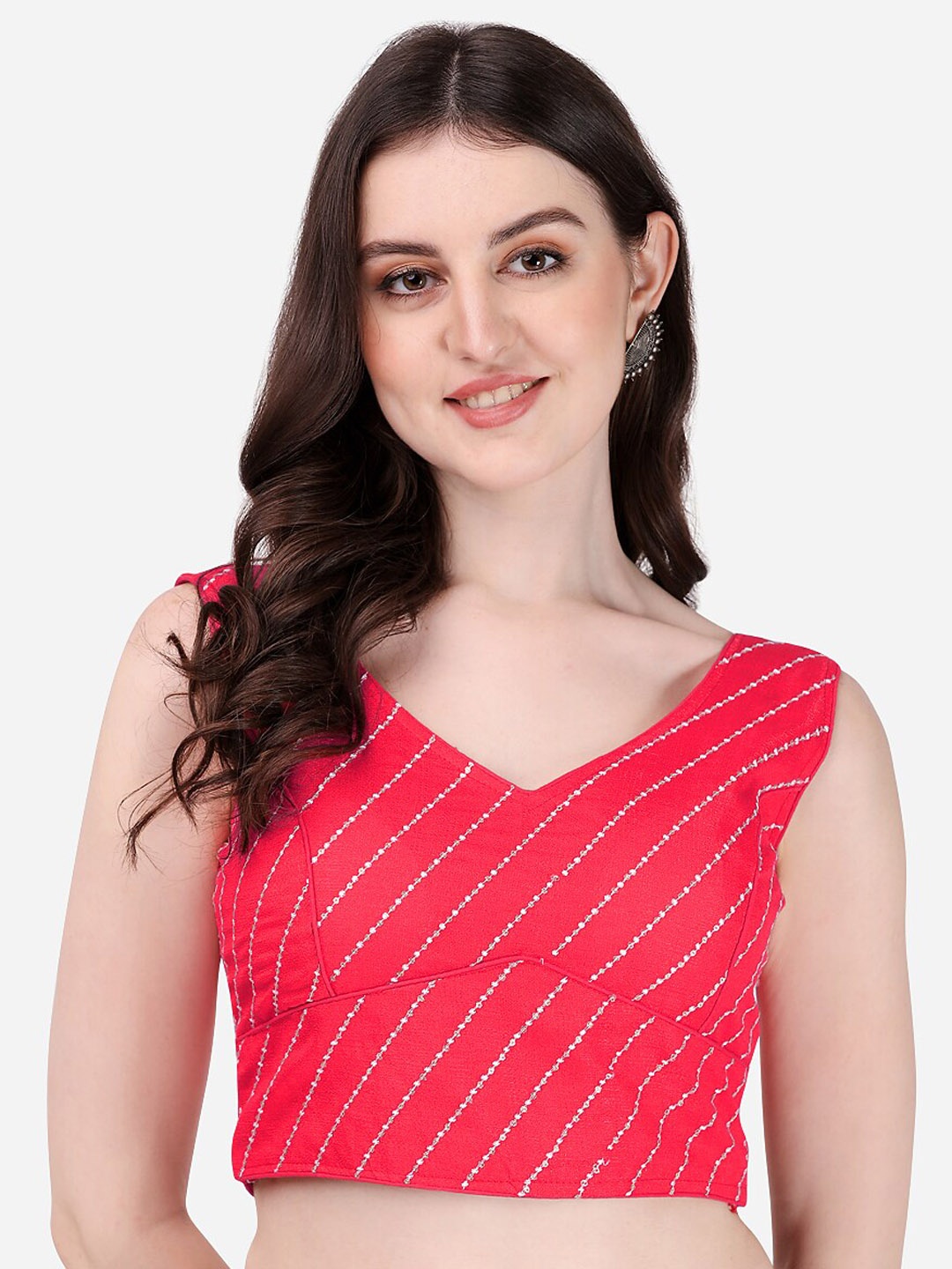 

Sumaira Tex Embroidered Padded Saree Blouse, Pink