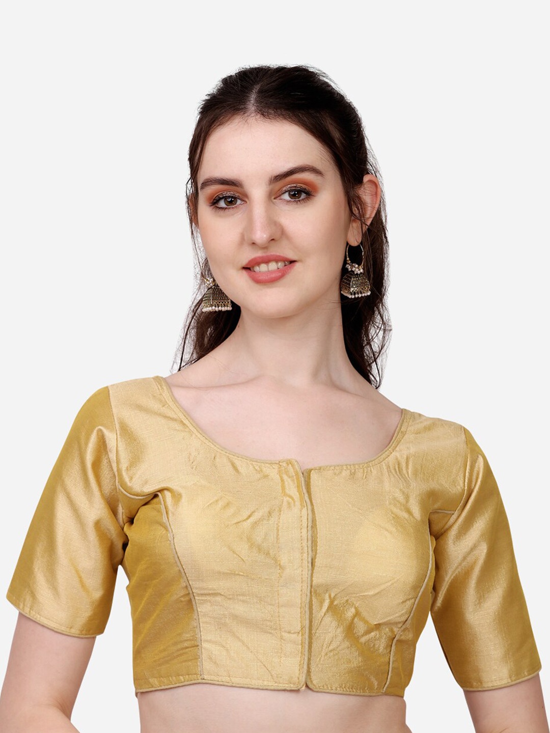 

Sumaira Tex Fancy Readymade Short Sleeves Saree Blouse, Gold