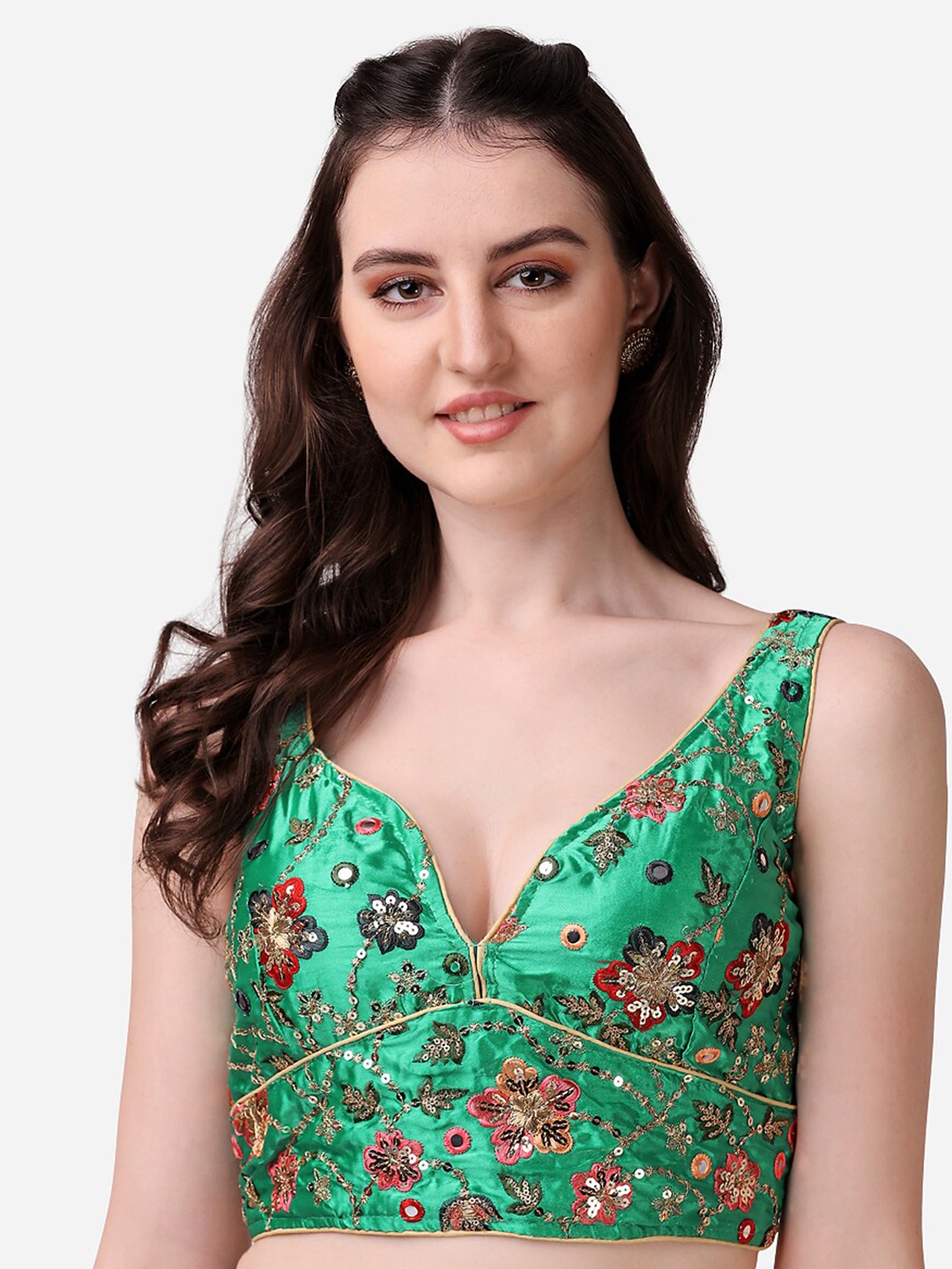 

Sumaira Tex Embroidered Readymade Sleeveless Saree Blouse, Teal