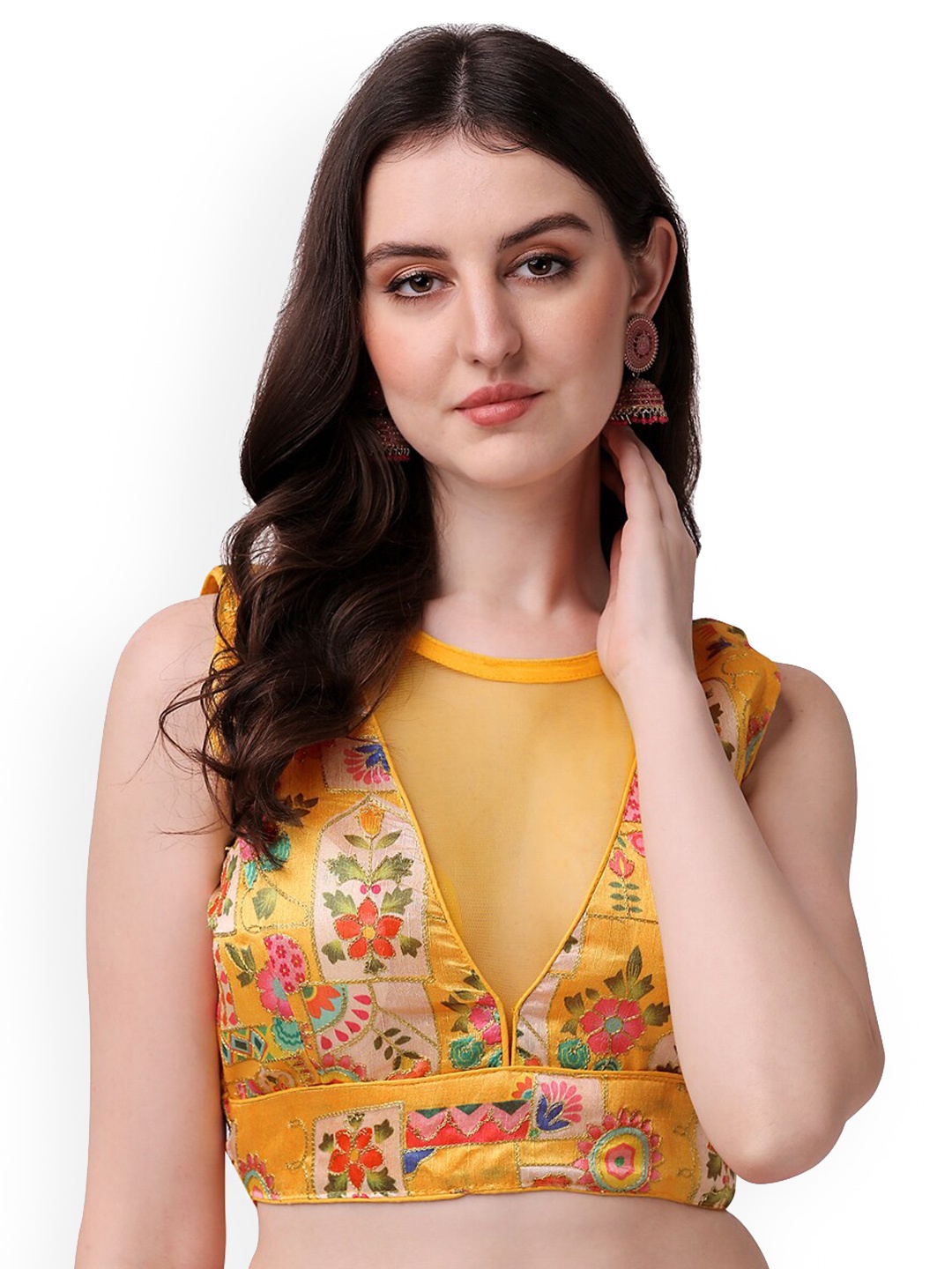 

Sumaira Tex Embroidered Sleeveless Saree Blouse, Yellow