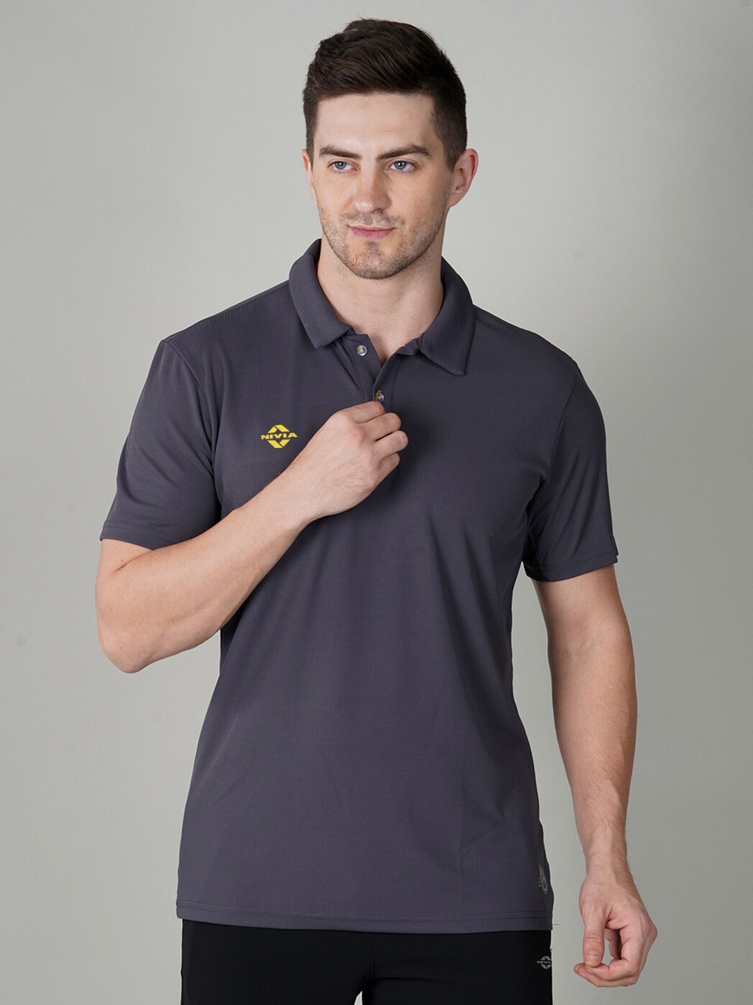 

NIVIA Men Polo Collar Applique Slim Fit T-shirt, Grey
