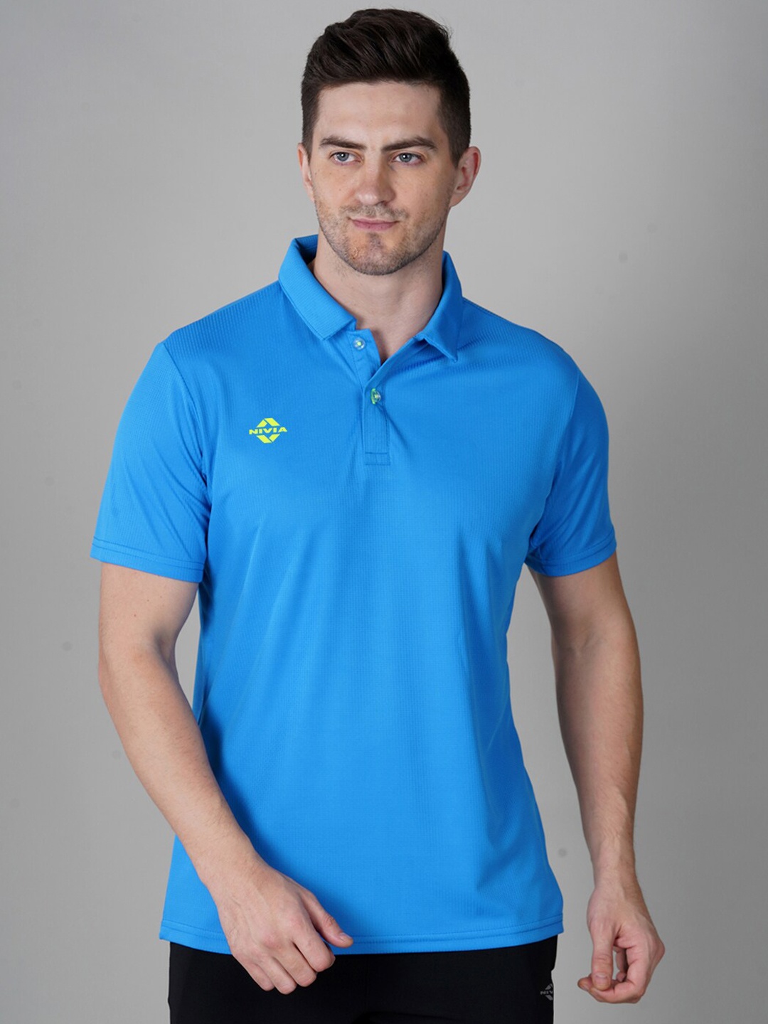 

NIVIA Men Blue Polo Collar Slim Fit T-shirt