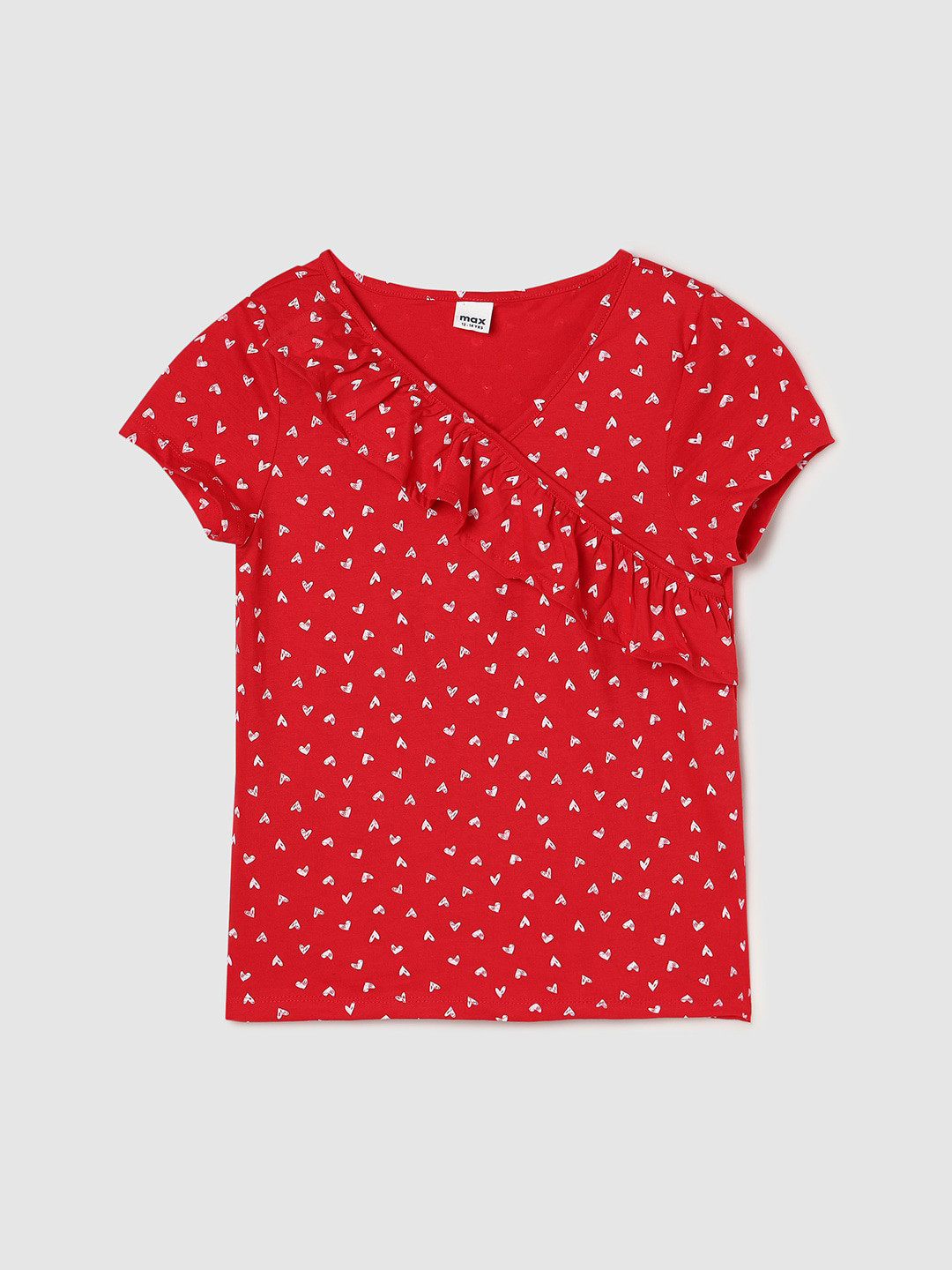 

max Conversational Printed Ruffles Top, Red