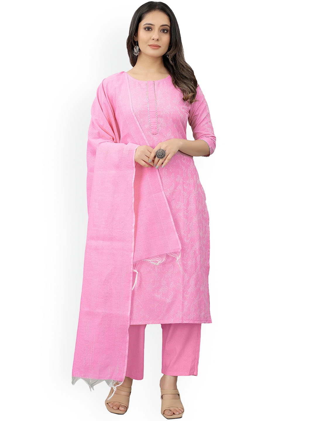 

Atsevam Women Paisley Printed Kurta with Trousers & Dupatta, Pink