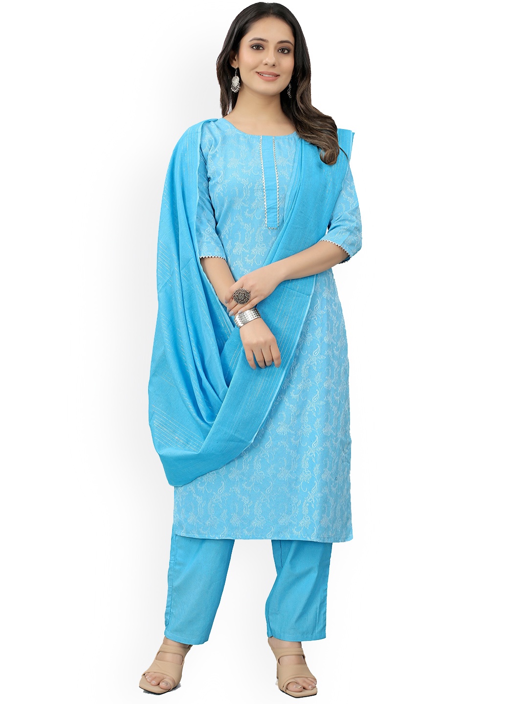 

Atsevam Women Paisley Printed Kurta with Trousers & Dupatta, Blue