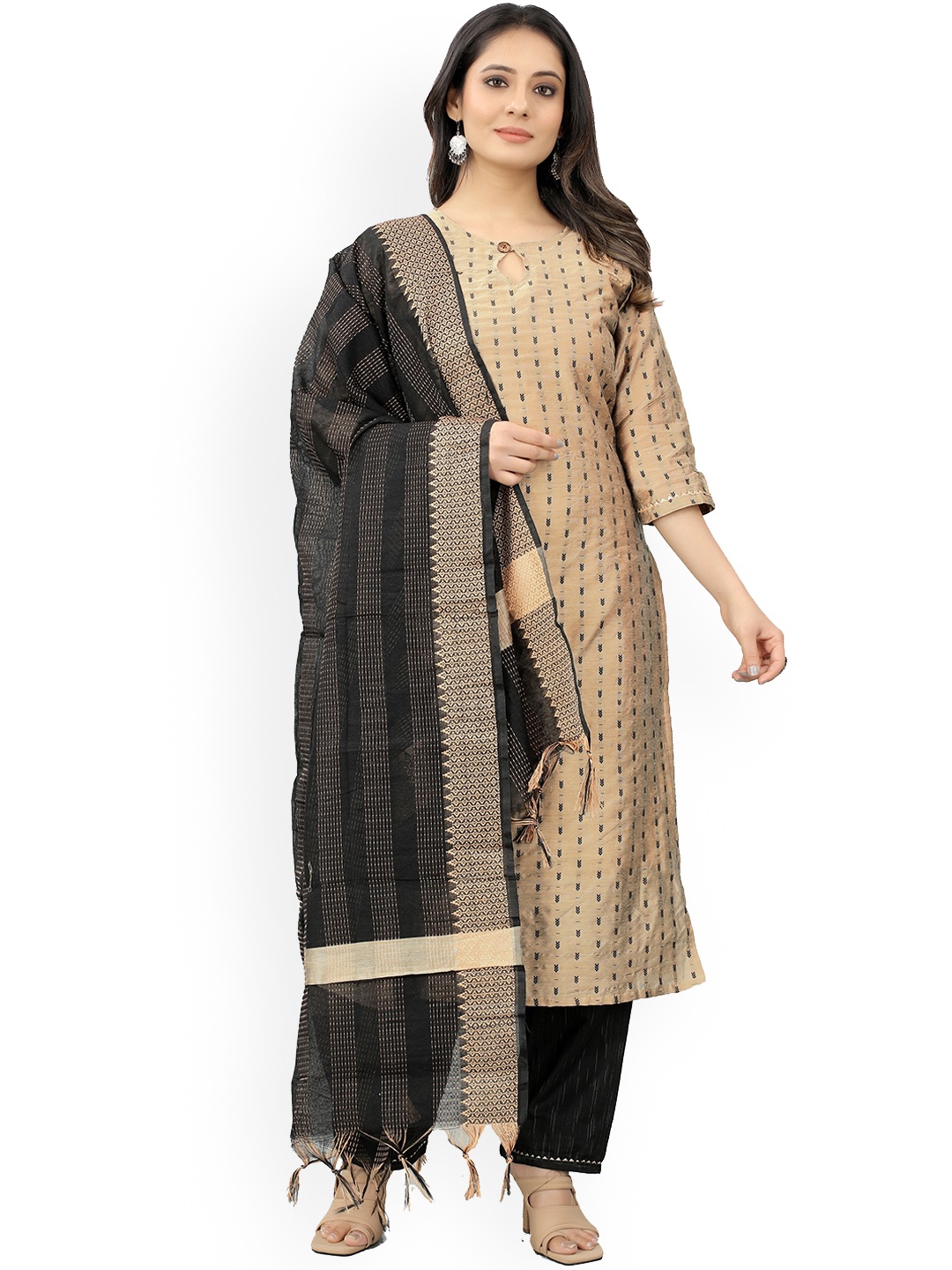 

Atsevam Women Woven Design Kurta with Palazzos & With Dupatta, Gold