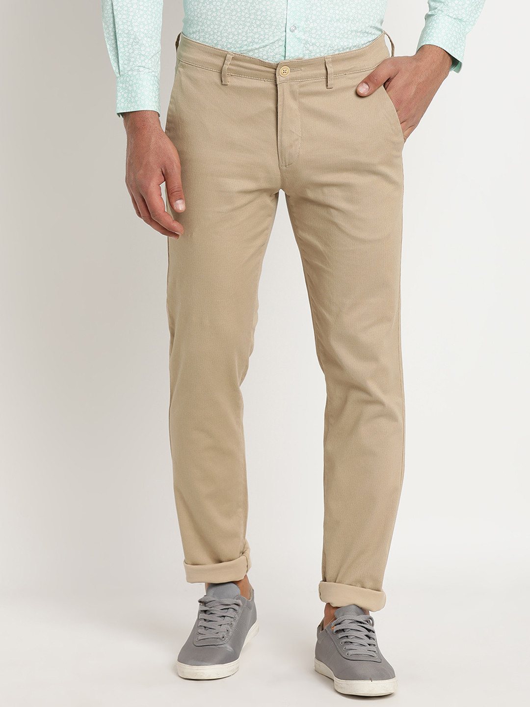 

Turtle Men Relaxed Skinny Fit Chinos Trousers, Beige