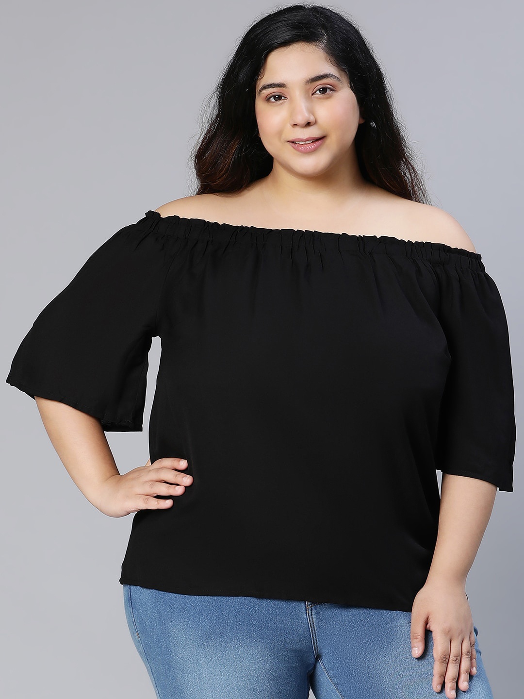 

Oxolloxo Plus Size Off-Shoulder Bardot Top, Black