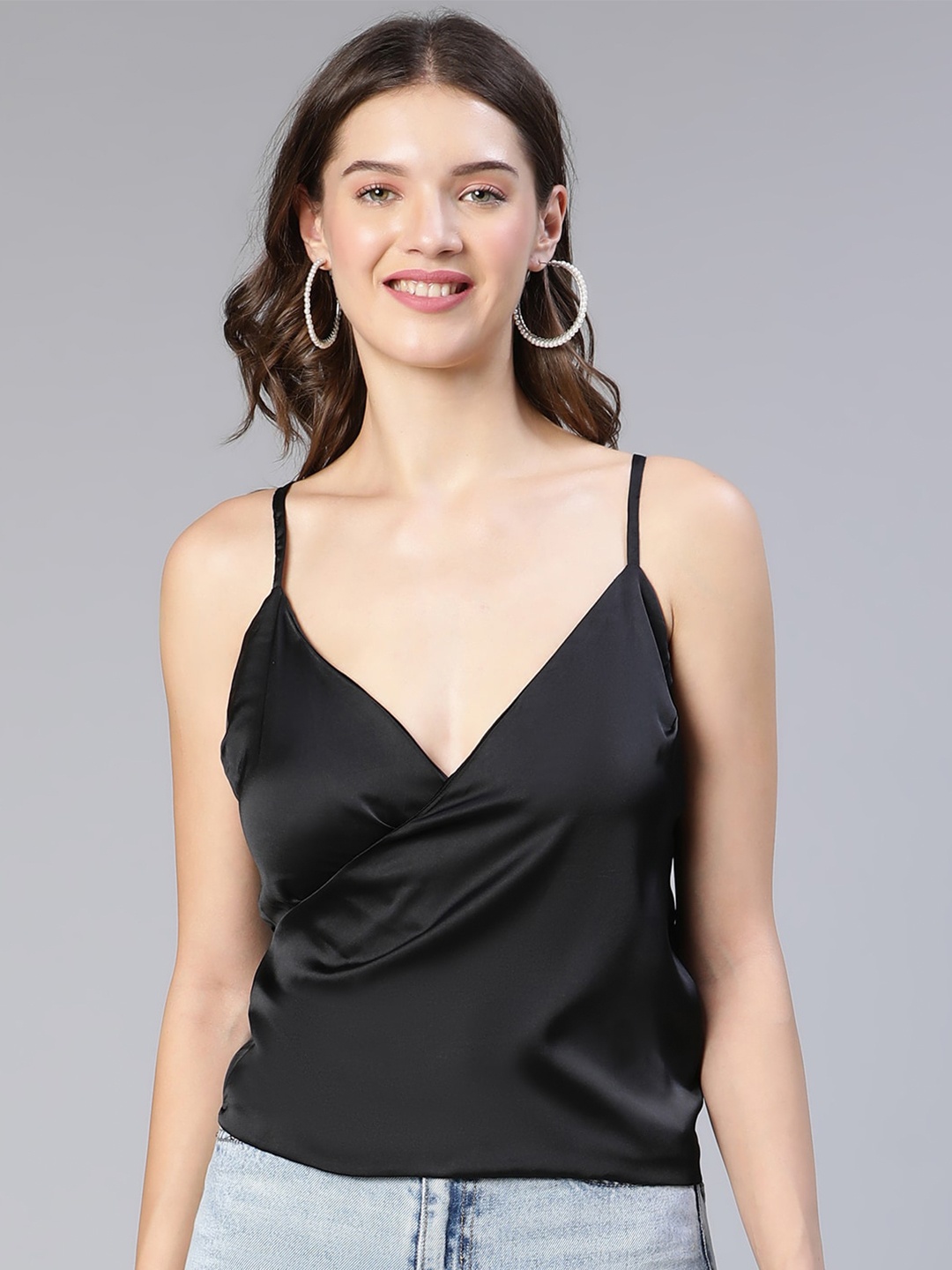 

Oxolloxo Satin Partywear Wrap Top, Black