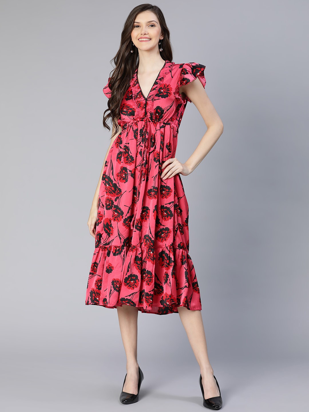 

Oxolloxo Floral Print Midi Dress, Pink