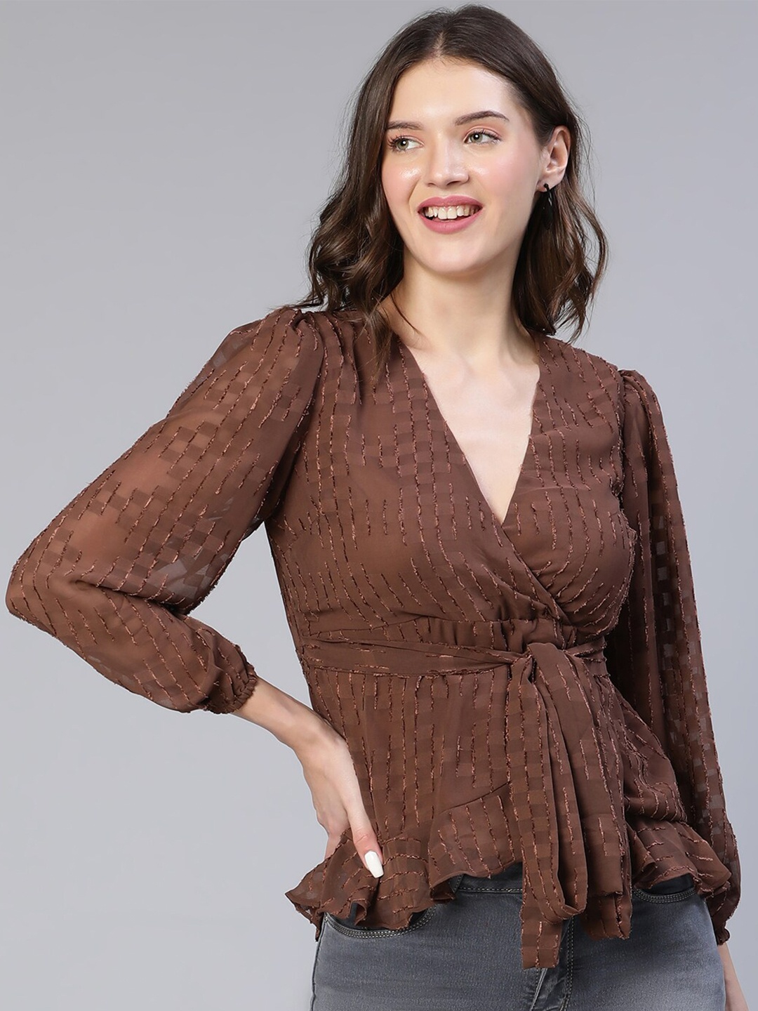 

Oxolloxo Tie-Knotted Dobby Weave Top, Brown