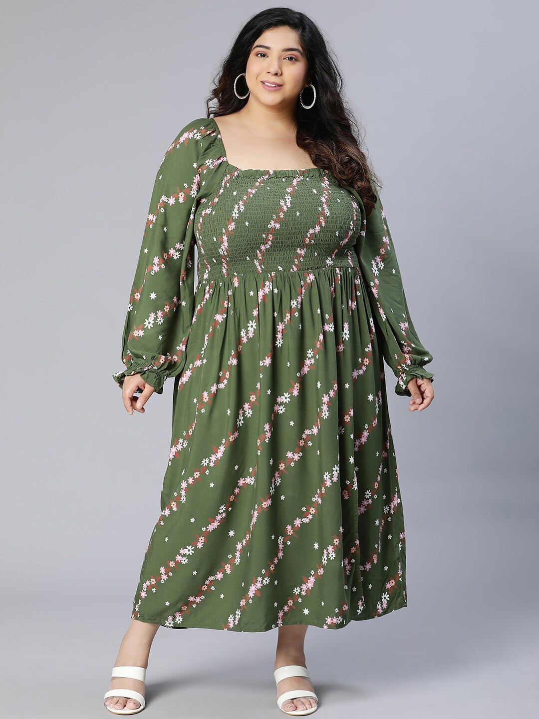 

Oxolloxo Plus Size Floral Maxi Dress, Green