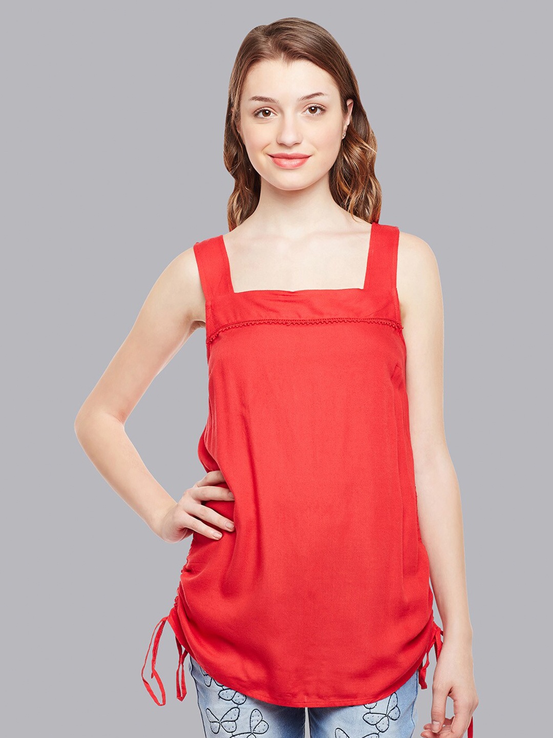 

Oxolloxo Lace Inserts Tie-Ups Detail Top, Red