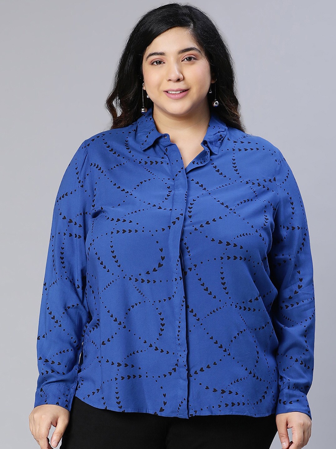

Oxolloxo Women Plus Size Geometric Printed Casual Shirt, Blue