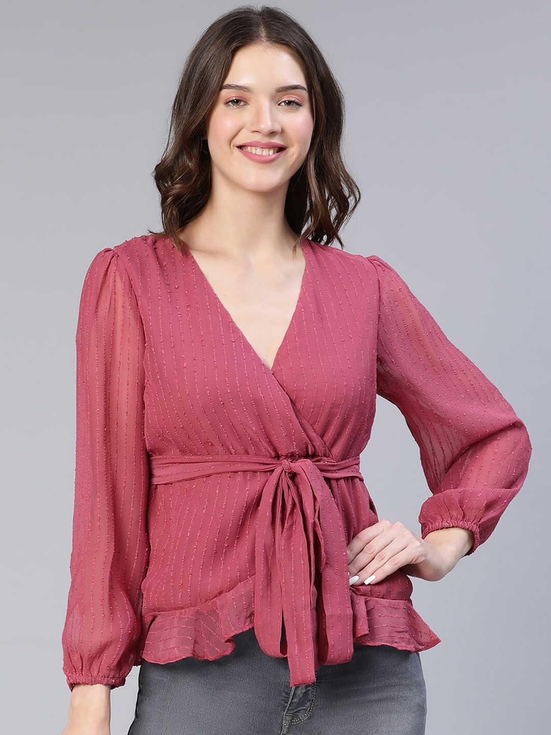 

Oxolloxo Self Design V-Neck Wrap Top, Peach