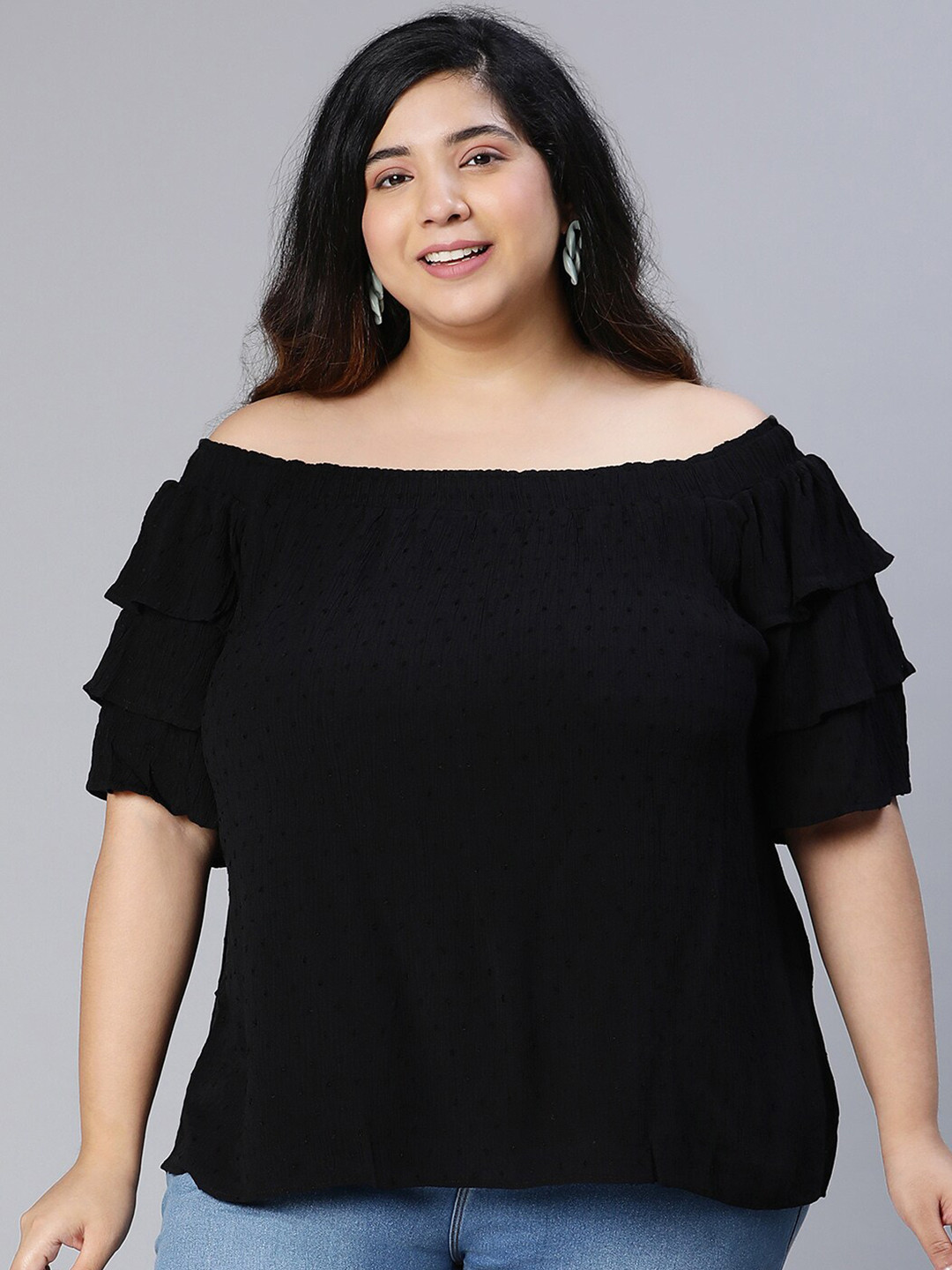 

Oxolloxo Plus Size Off-Shoulder Bardot Top, Black