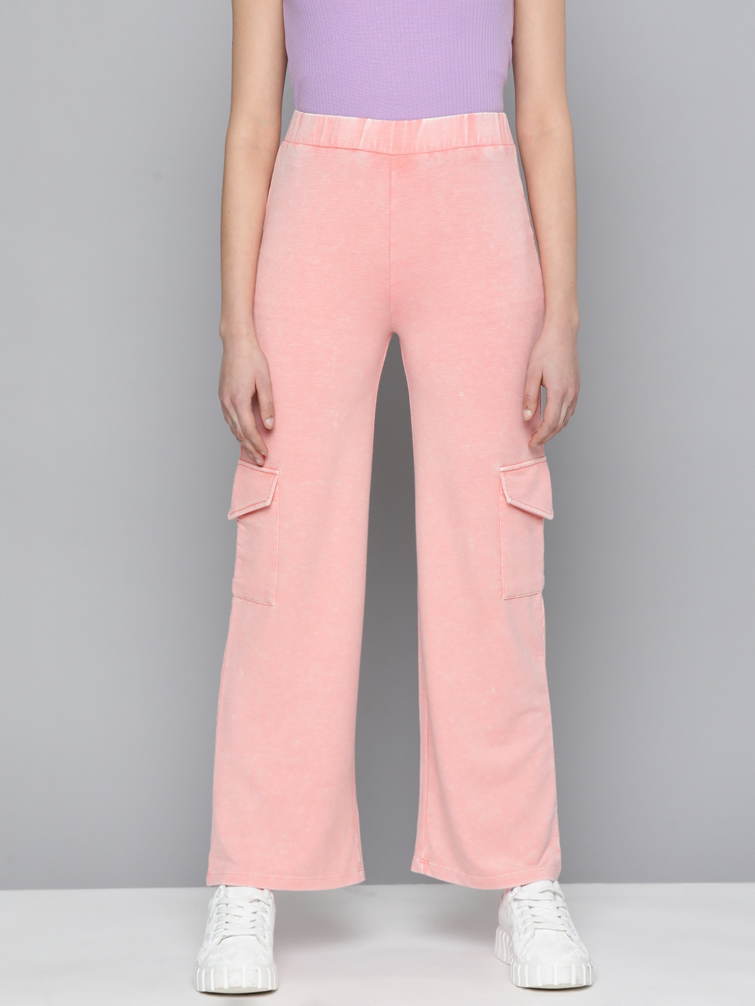 

VividArtsy Women Acid Wash Cargos, Pink