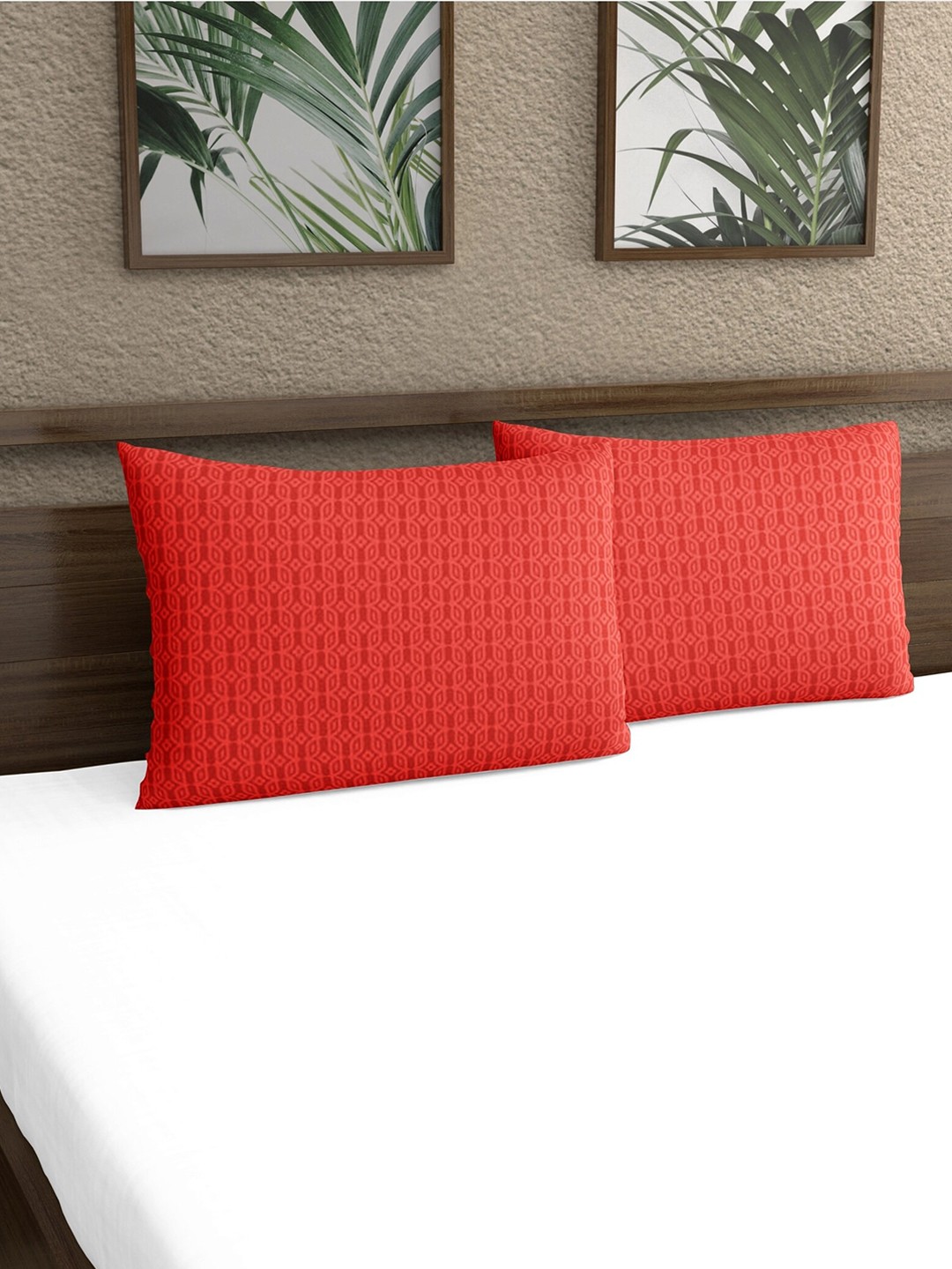 

Home Ecstasy Set Of 2 Printed Pure Cotton 140 TC Pillow Covers, Red