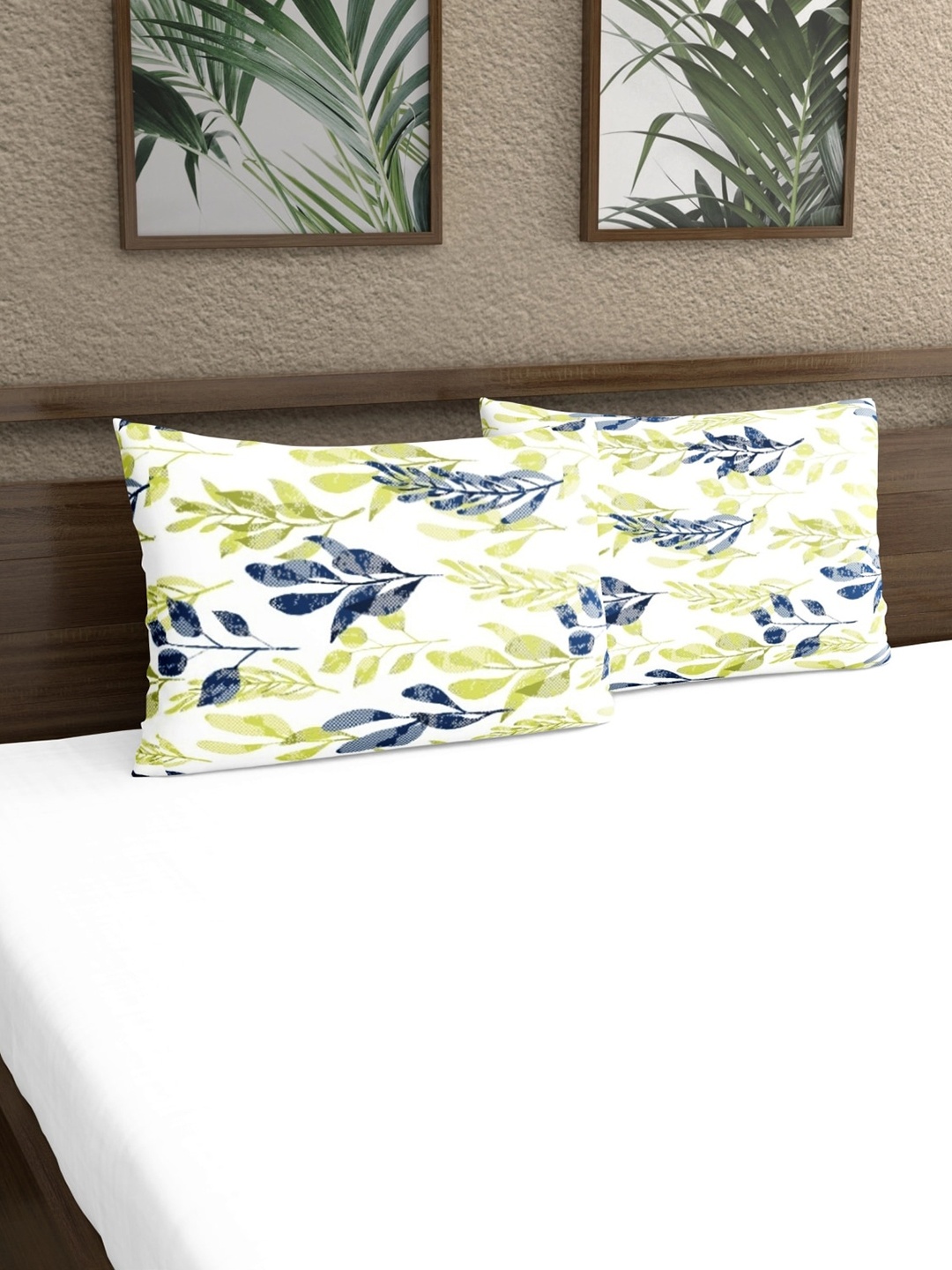 

Home Ecstasy Set Of 2 Printed Pure Cotton 140 TC Pillow Covers, White