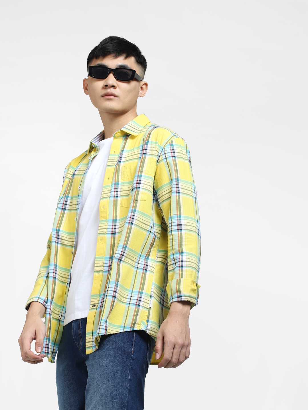 

Jack & Jones Men Cotton Slim Fit Tartan Checks Checked Casual Shirt, Yellow