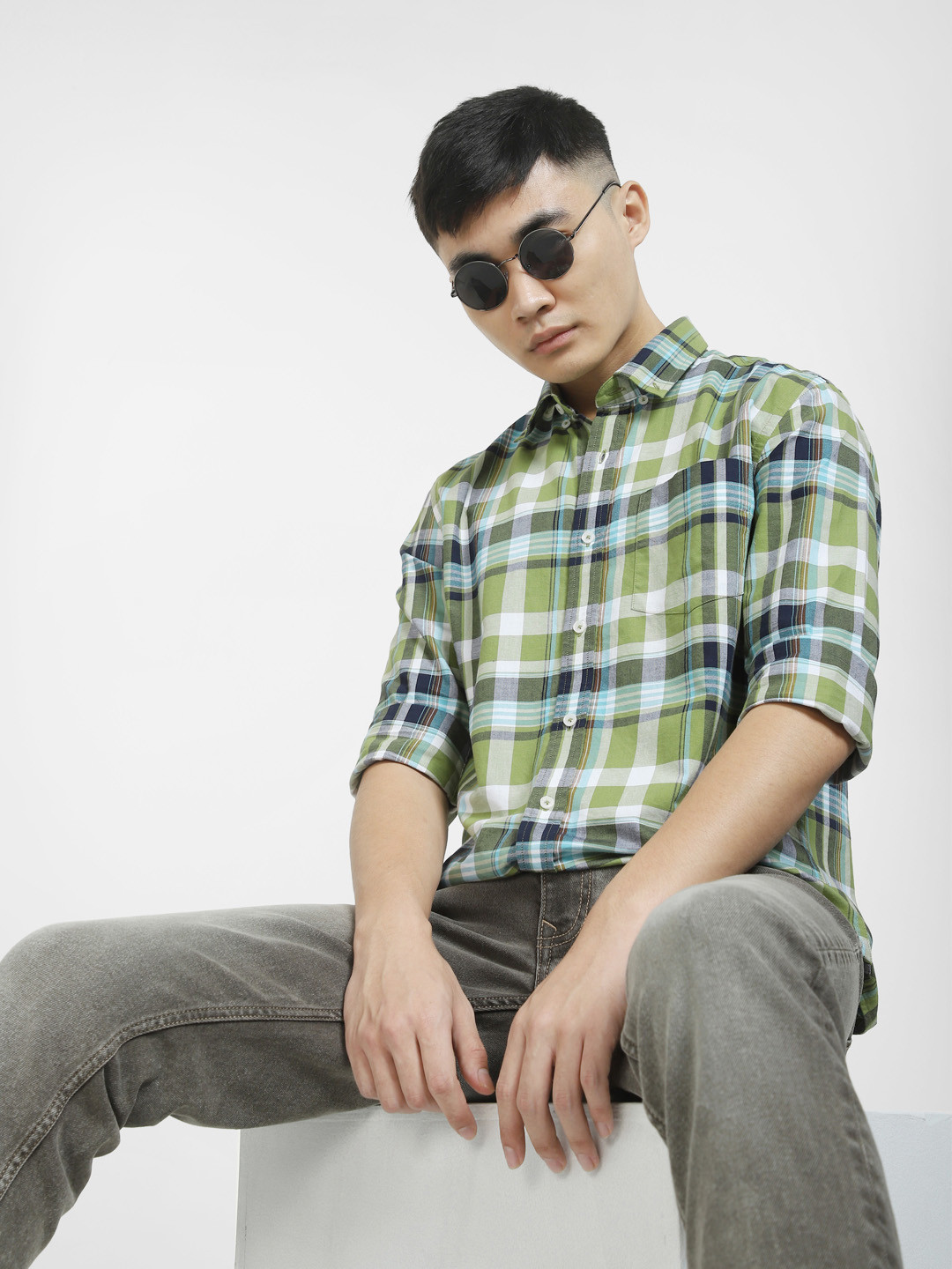 

Jack & Jones Men Slim Fit Tartan Checked Cotton Casual Shirt, Green