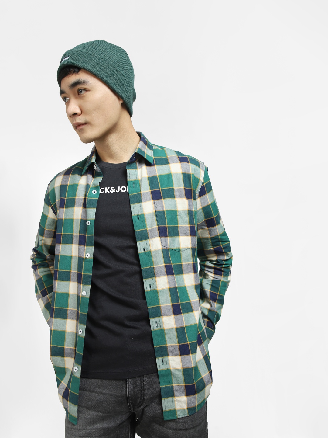 

Jack & Jones Men Slim Fit Tartan Checked Cotton Casual Shirt, Green