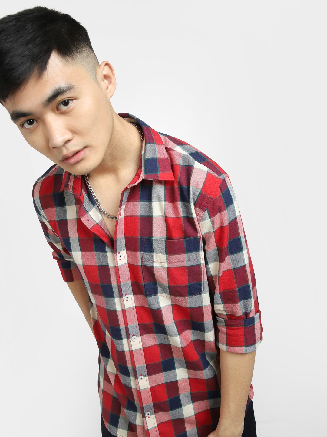 

Jack & Jones Men Slim Fit Buffalo Checks Checked Cotton Casual Shirt, Red