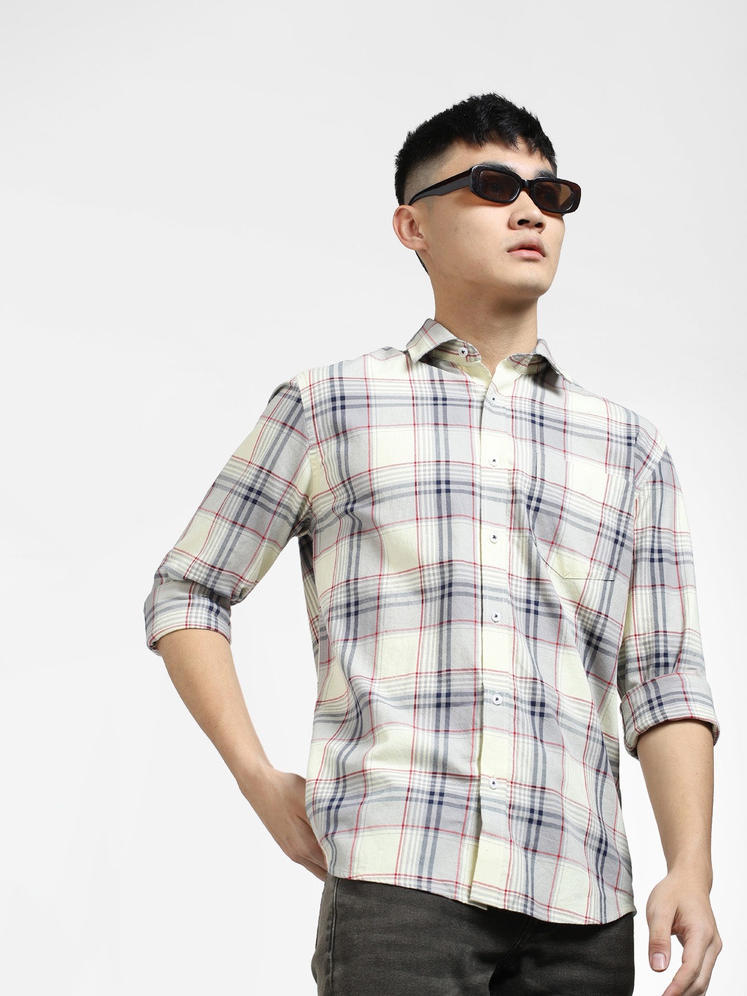 

Jack & Jones Men Slim Fit Tartan Checks Checked Cotton Casual Shirt, Yellow