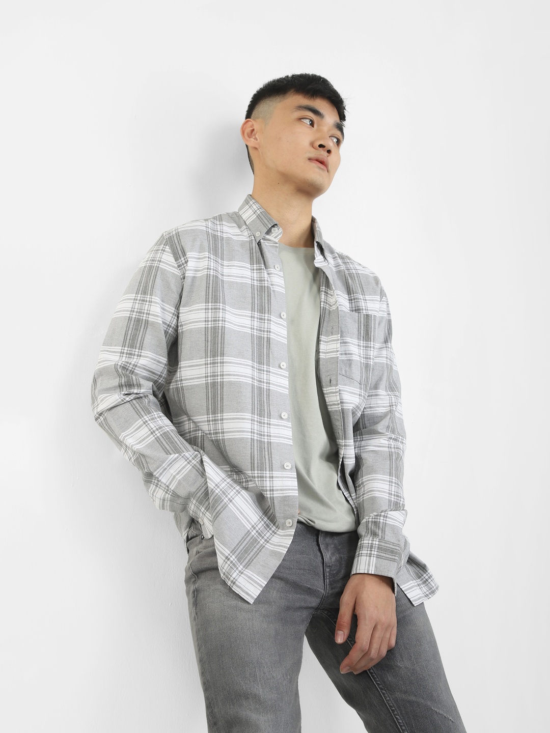 

Jack & Jones Men Slim Fit Tartan Checks Cotton Casual Shirt, Grey