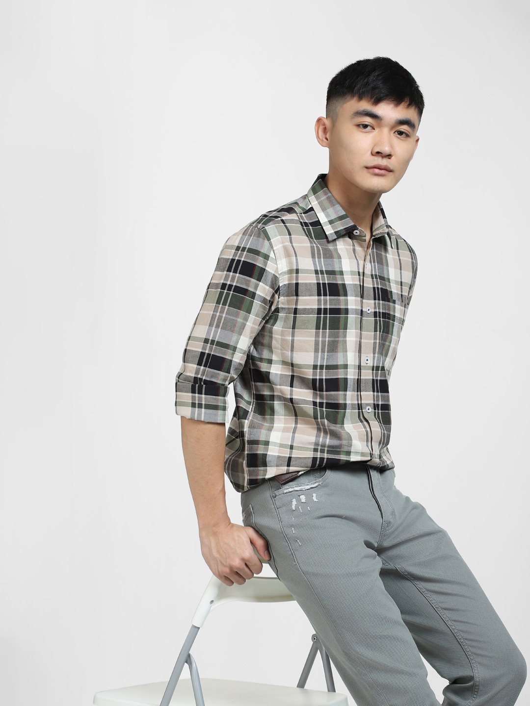 

Jack & Jones Men Slim Fit Tartan Checks Cotton Casual Shirt, Beige