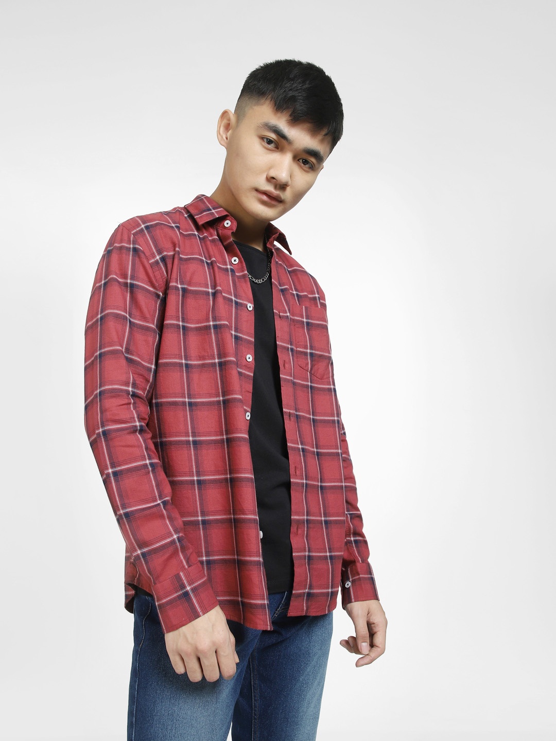 

Jack & Jones Men Slim Fit Tartan Checks Checked Casual Shirt, Red