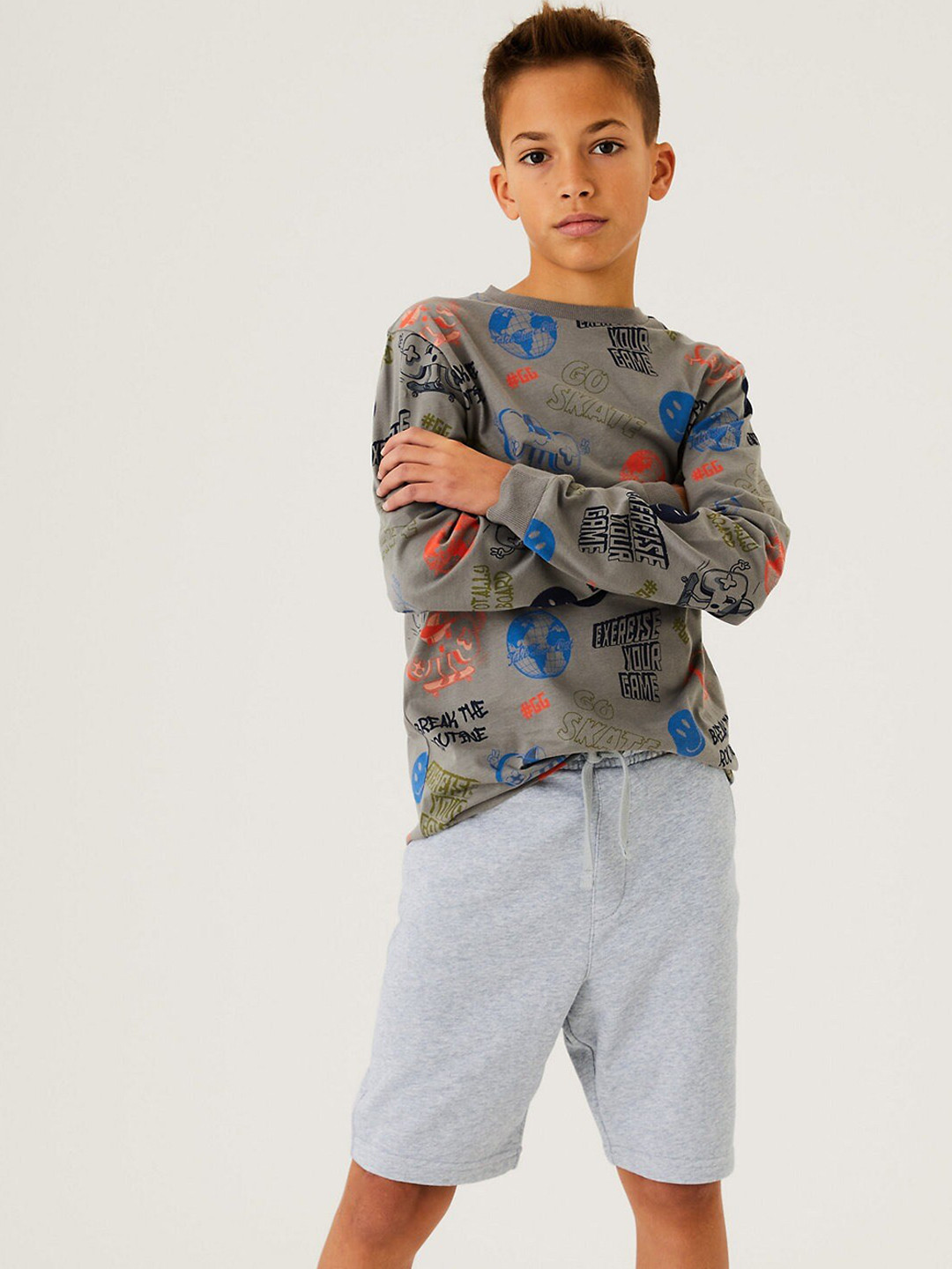

Marks & Spencer Boys High-Rise Cotton Shorts, Grey
