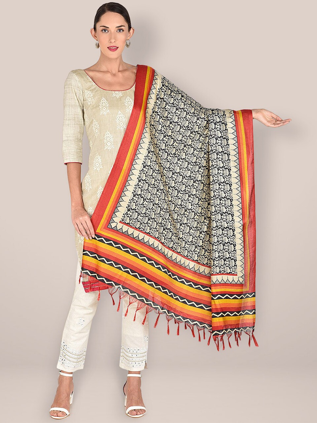 

Dupatta Bazaar Printed Art Silk Dupatta, Cream