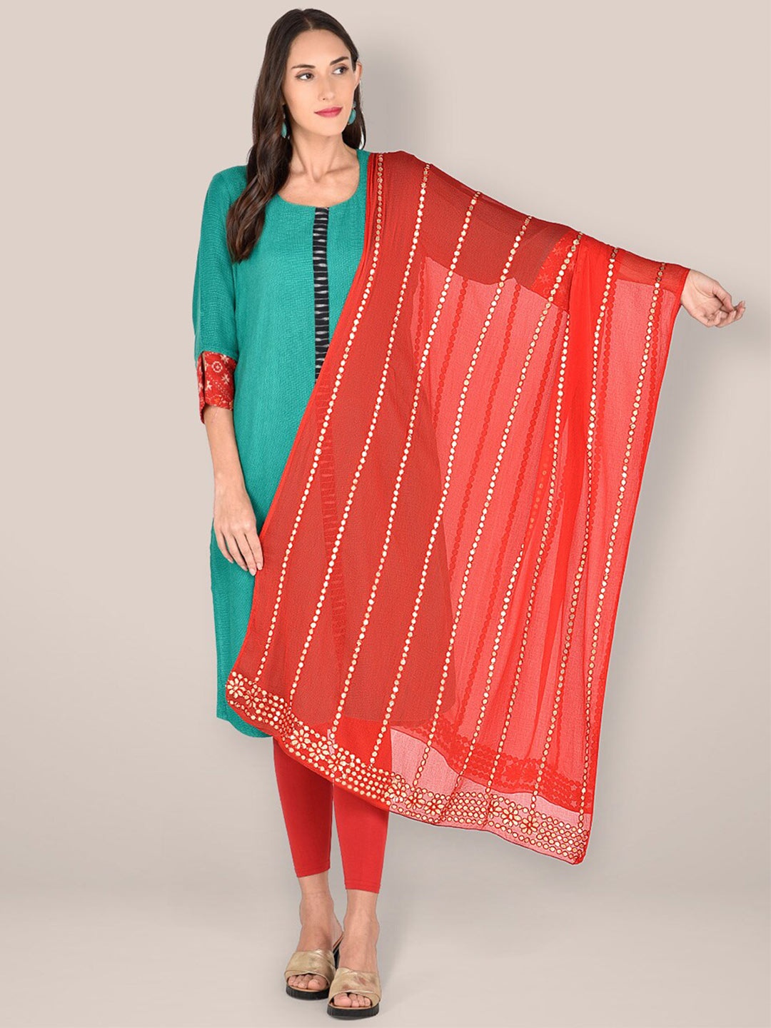 

Dupatta Bazaar Embroidered Dupatta with Gotta Patti, Red