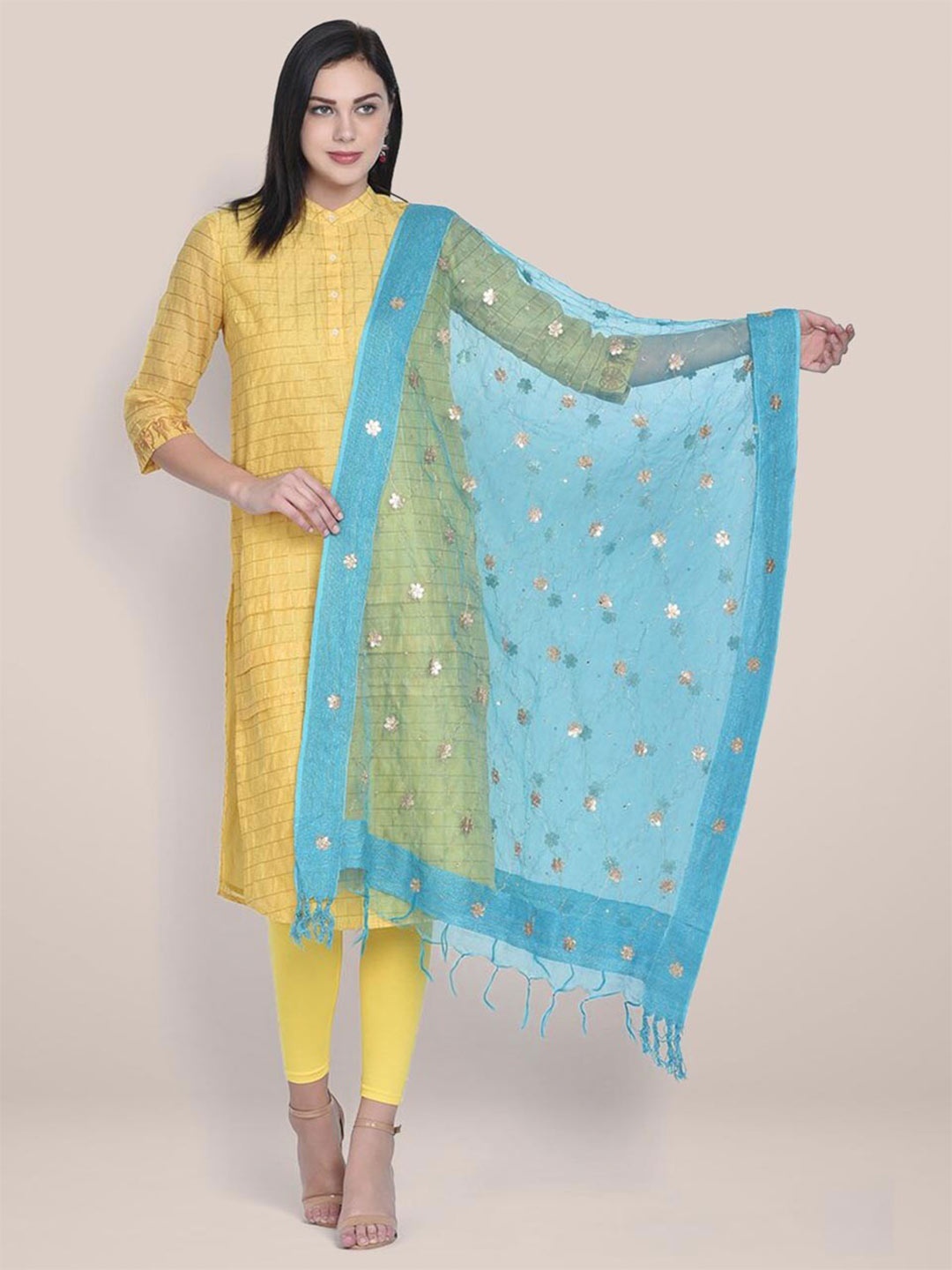 

Dupatta Bazaar Embroidered Organza Dupatta with Gotta Patti, Blue